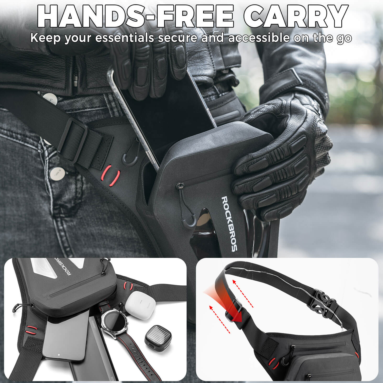 rockbros adjustable motorcycle leg bag for riders.