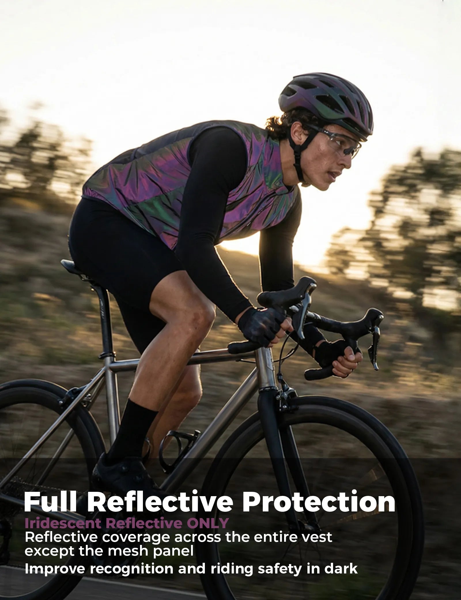 Rockbros AeroLite windproof cycling vest in black, unisex breathable sleeveless bike gilet front view.
#color_purple