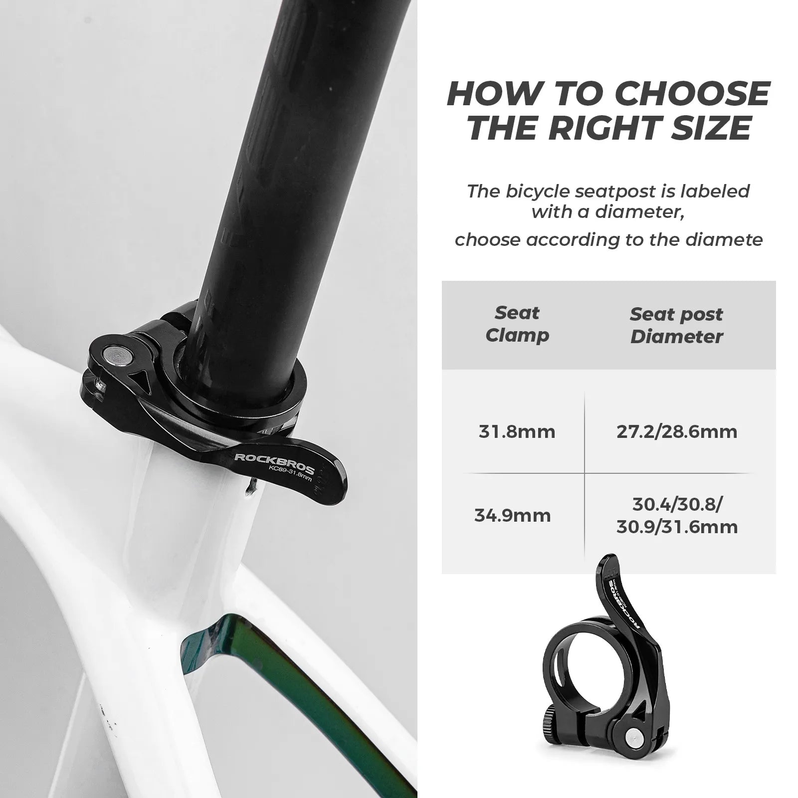 ROCKBROS alloy bike seatpost clamp with universal quick release mechanism for mountain and road bicycles