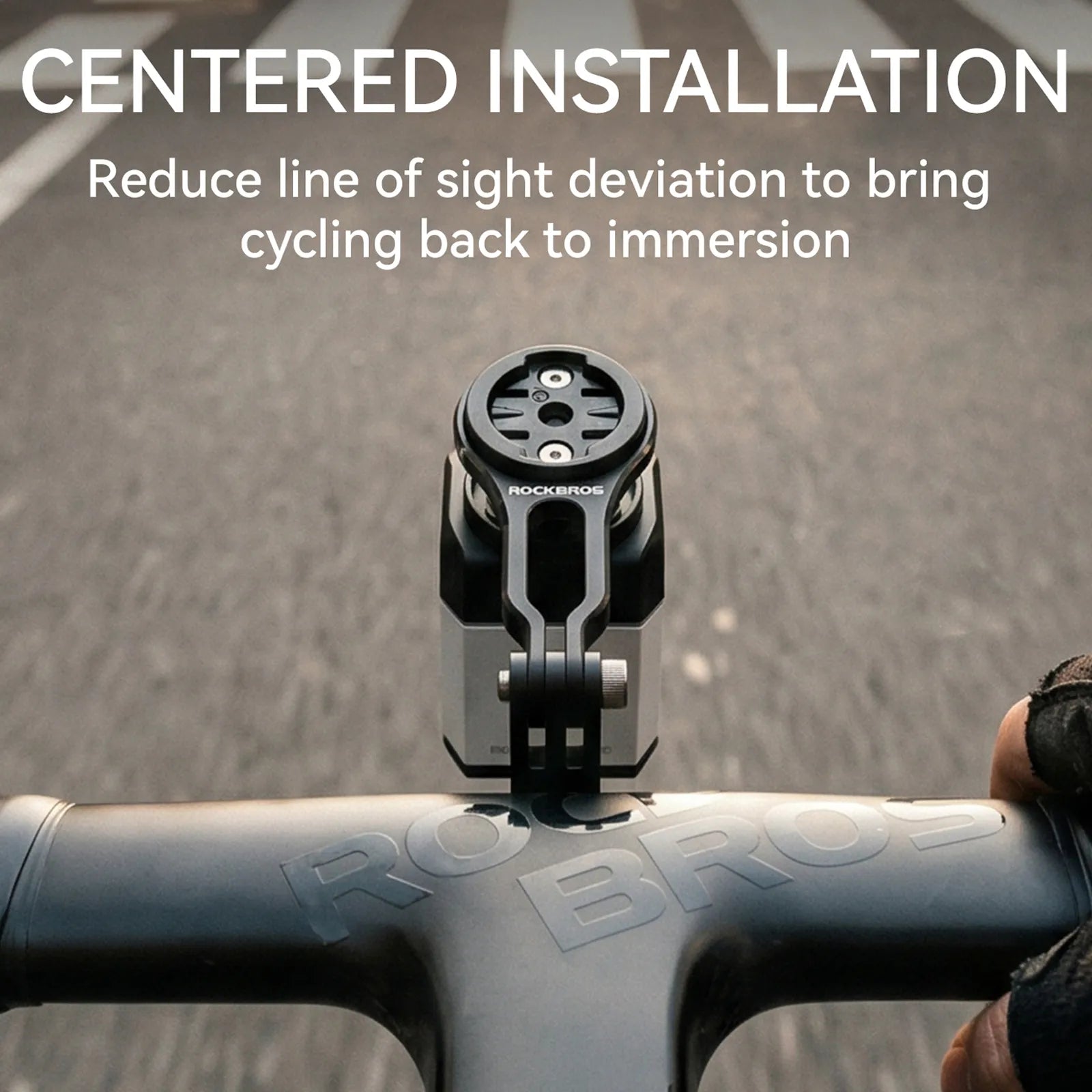 Rockbros aluminium bike computer mount with integrated action camera extension bracket, front view