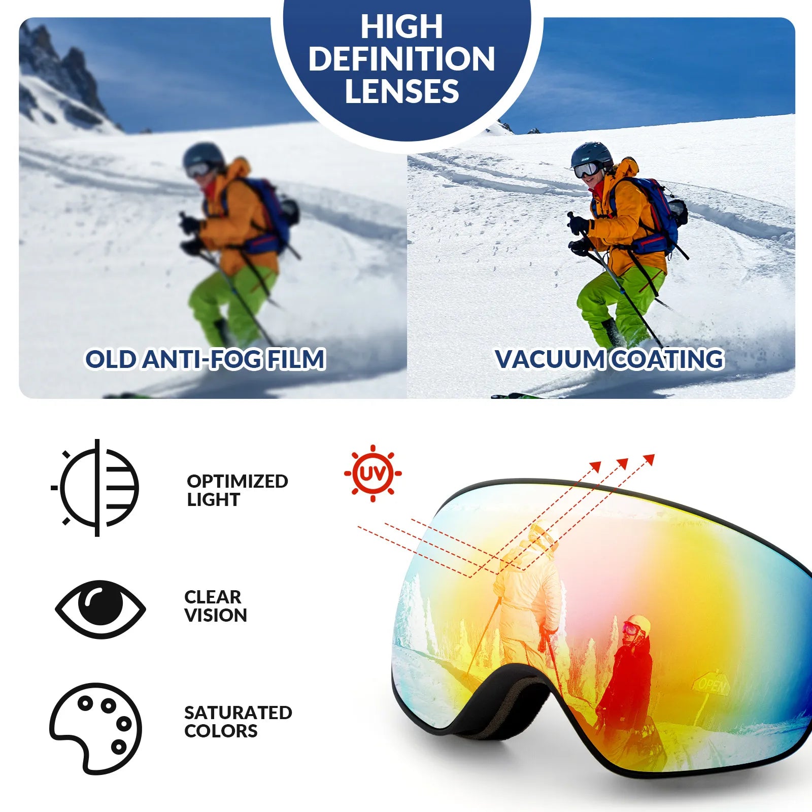 Rockbros family edition anti-fog ski goggles with double lens for adults and kids.
#color_pink
