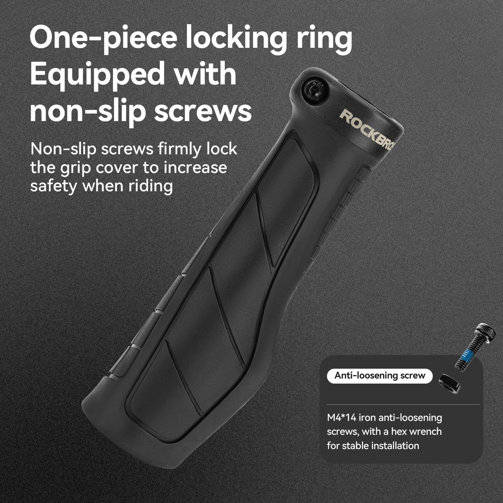 Pair of Rockbros anti-shock bicycle grips with ergonomic palm support in black.