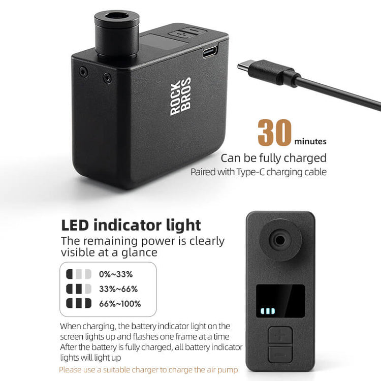 ROCKBROS AS1 Pro Compact Electric Bike Pump with LED Display for On-the-Go Inflation