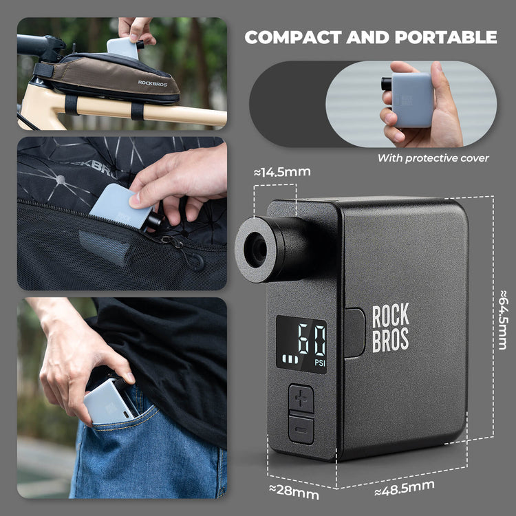 ROCKBROS AS1 Pro Compact Electric Bike Pump with LED Display for On-the-Go Inflation