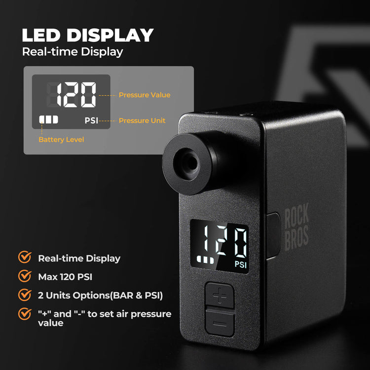ROCKBROS AS1 Pro Compact Electric Bike Pump with LED Display for On-the-Go Inflation
