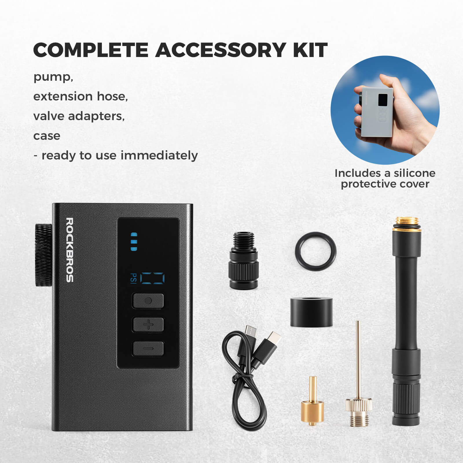 rockbros AS240 air pump compatible with Presta and Schrader valves.