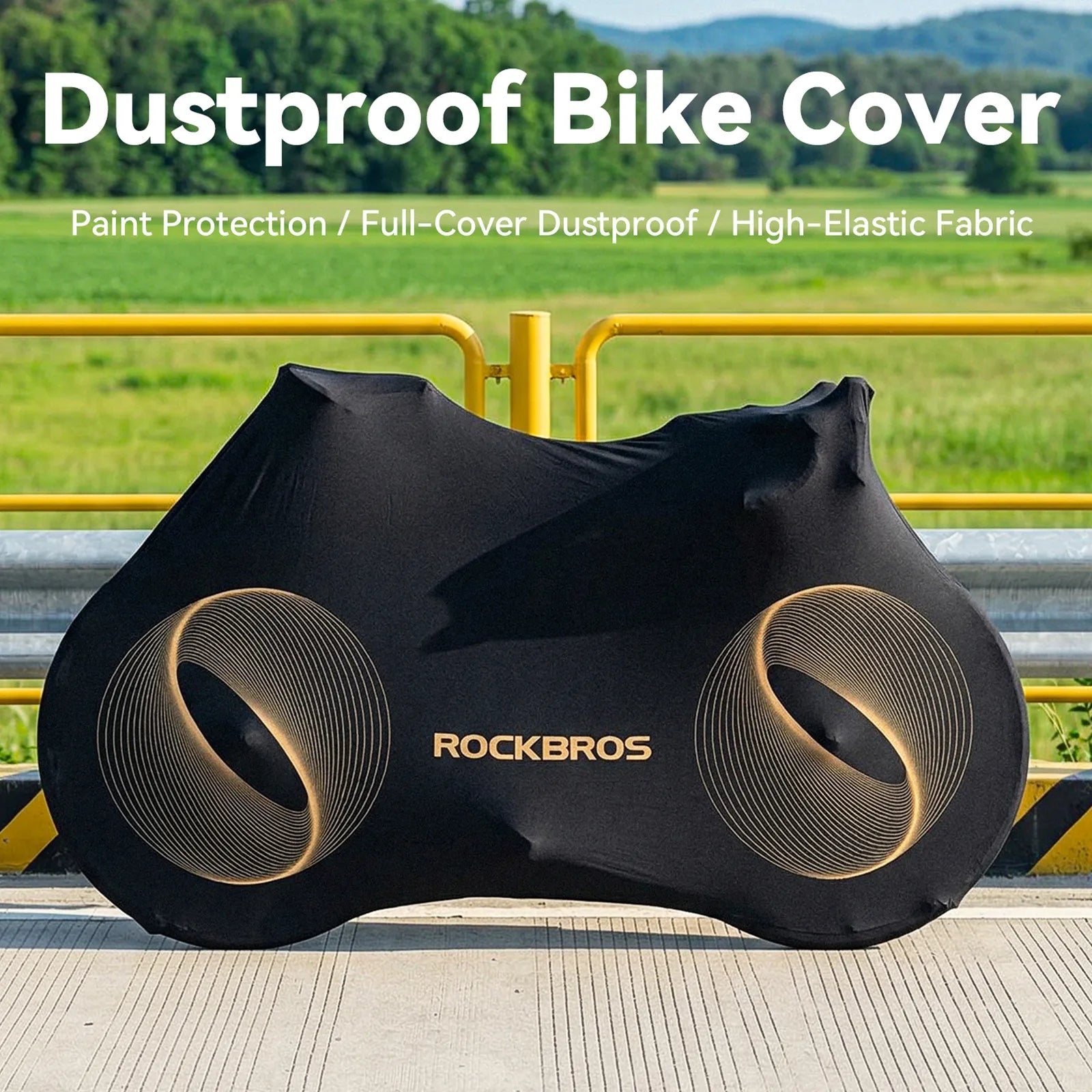 ROCKBROS full bike dust cover in black, protective indoor storage bag for 24-29 inch mountain bikes and 700C road bikes.