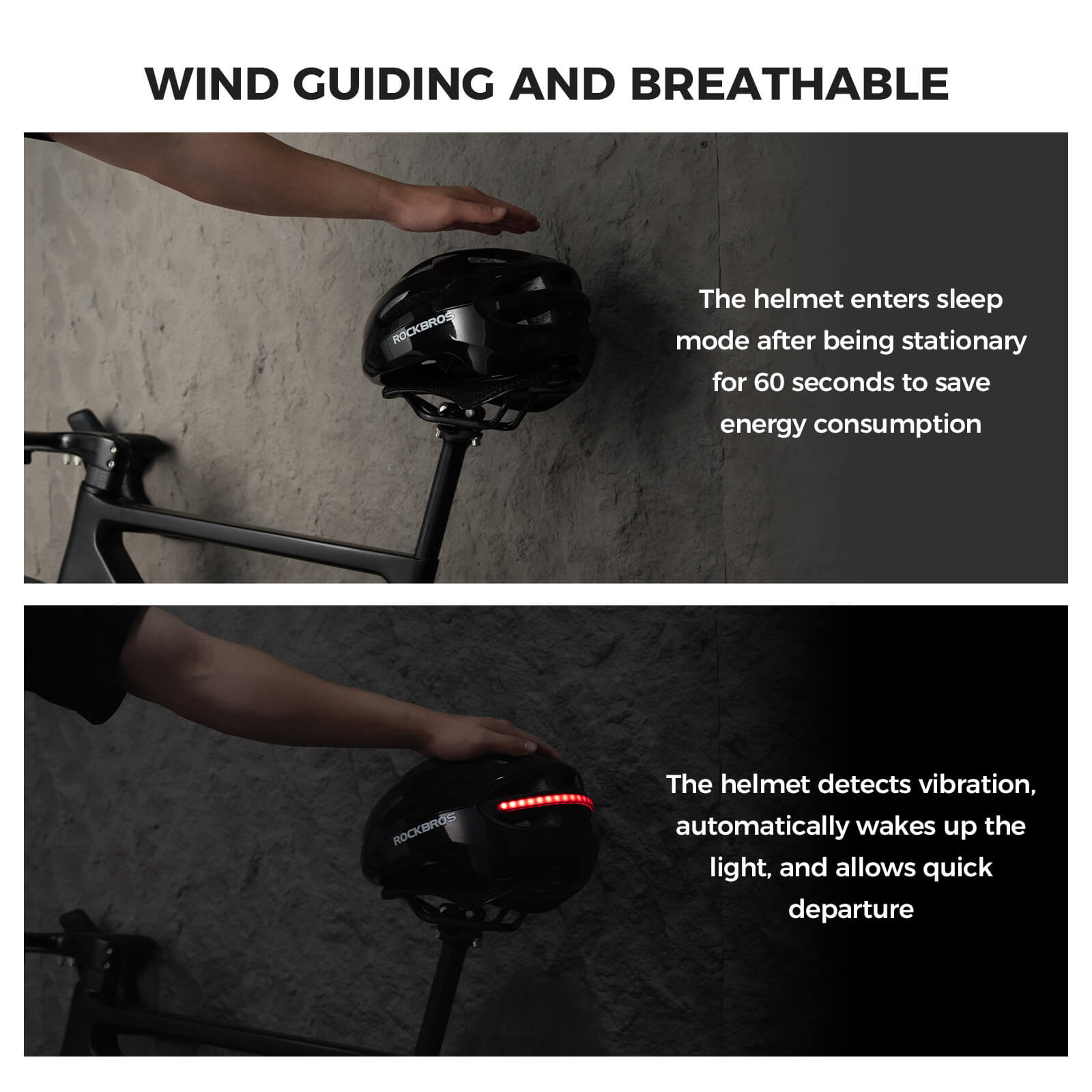 rockbros dual-light smart cycling helmet with remote control for safe night rides
#color_black