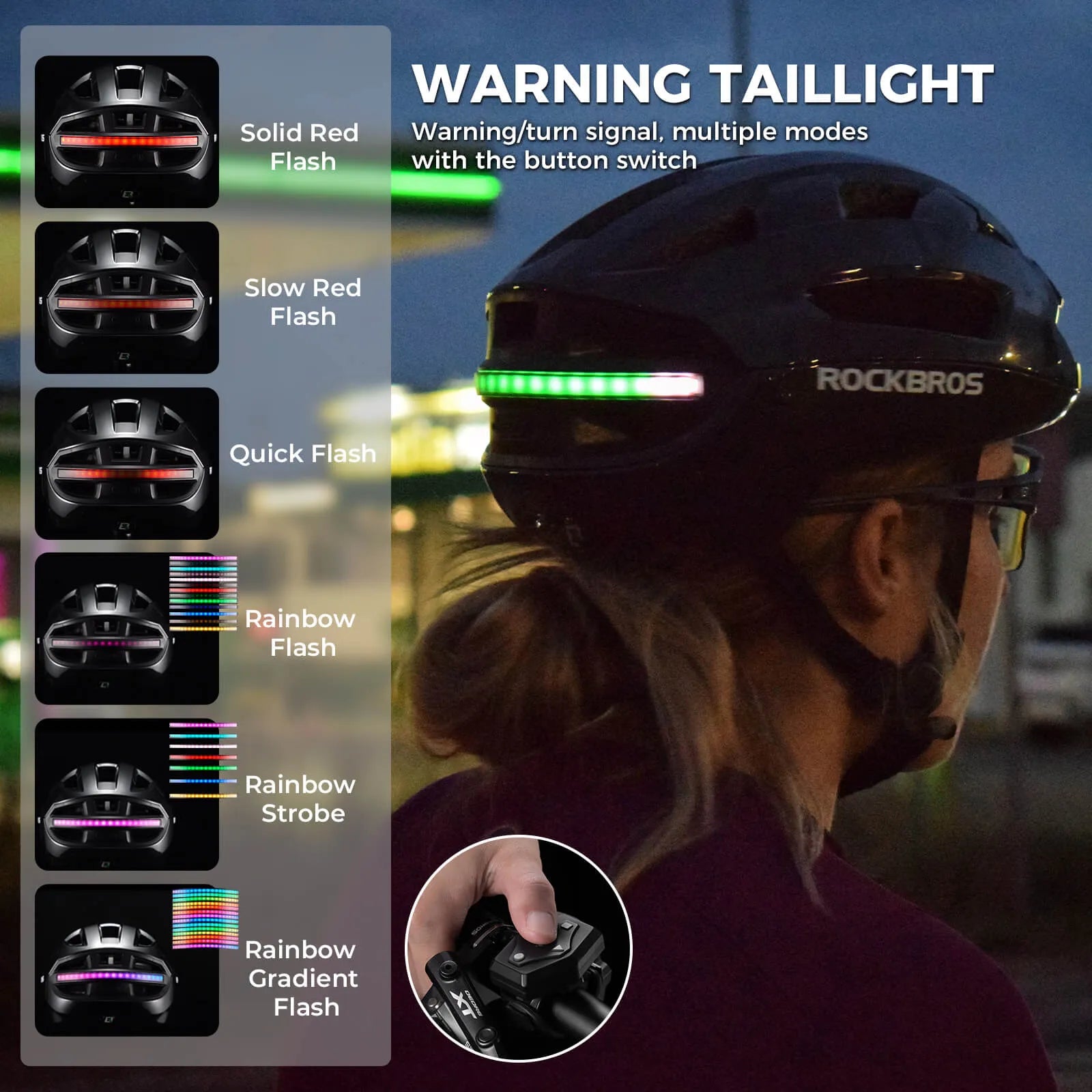 rockbros dual-light smart cycling helmet with remote control for safe night rides
#color_titanium