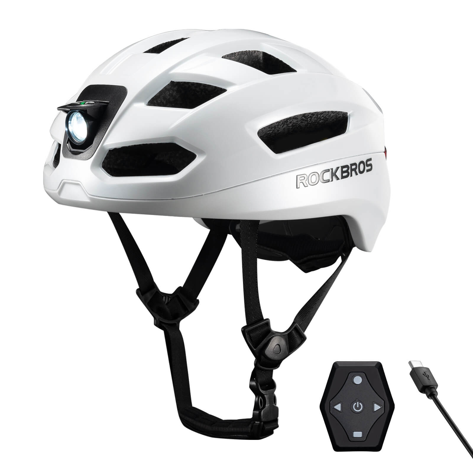 rockbros dual-light smart cycling helmet with remote control for safe night rides
#color_white