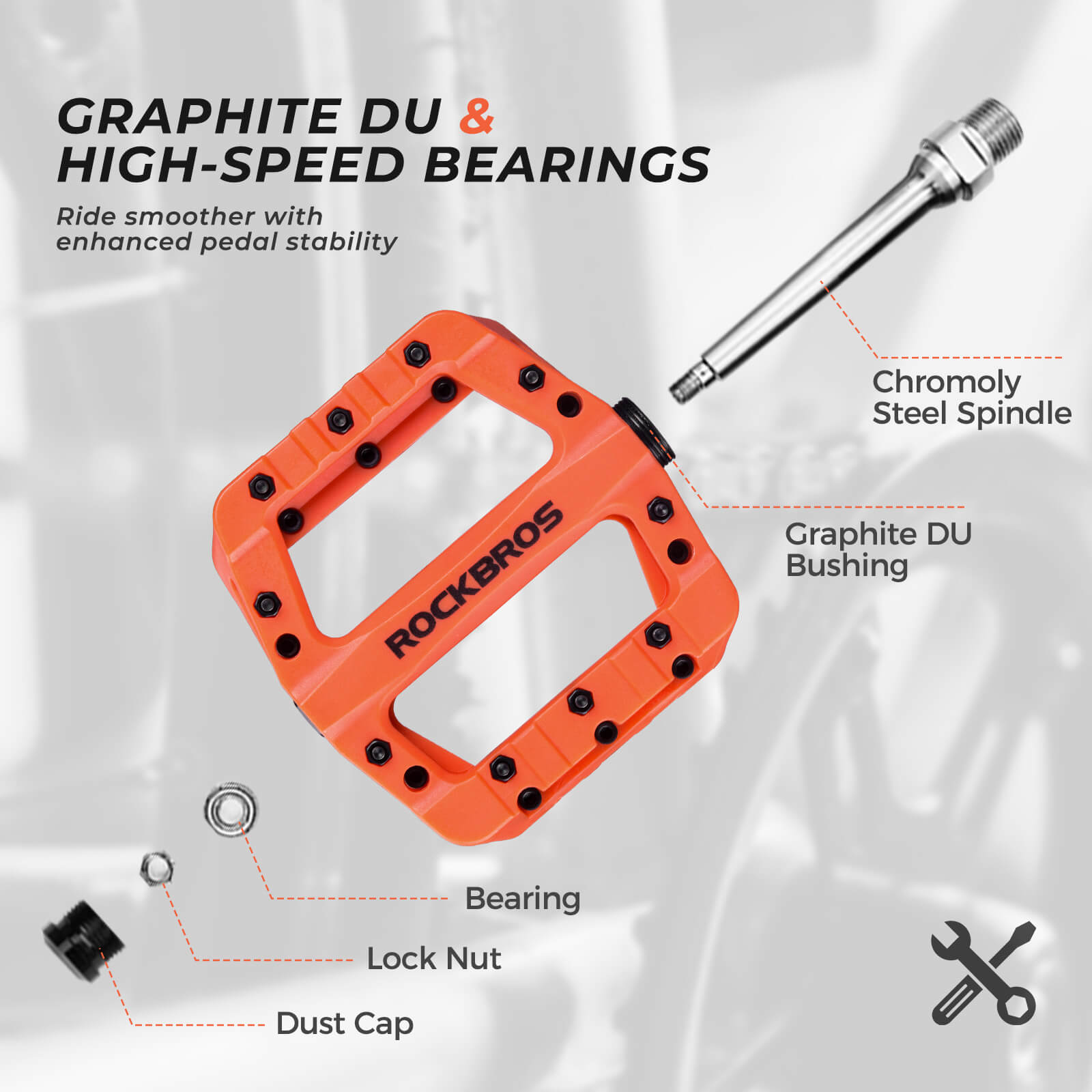 rockbros colorful bike pedals with anti-slip surface.
#color_orange