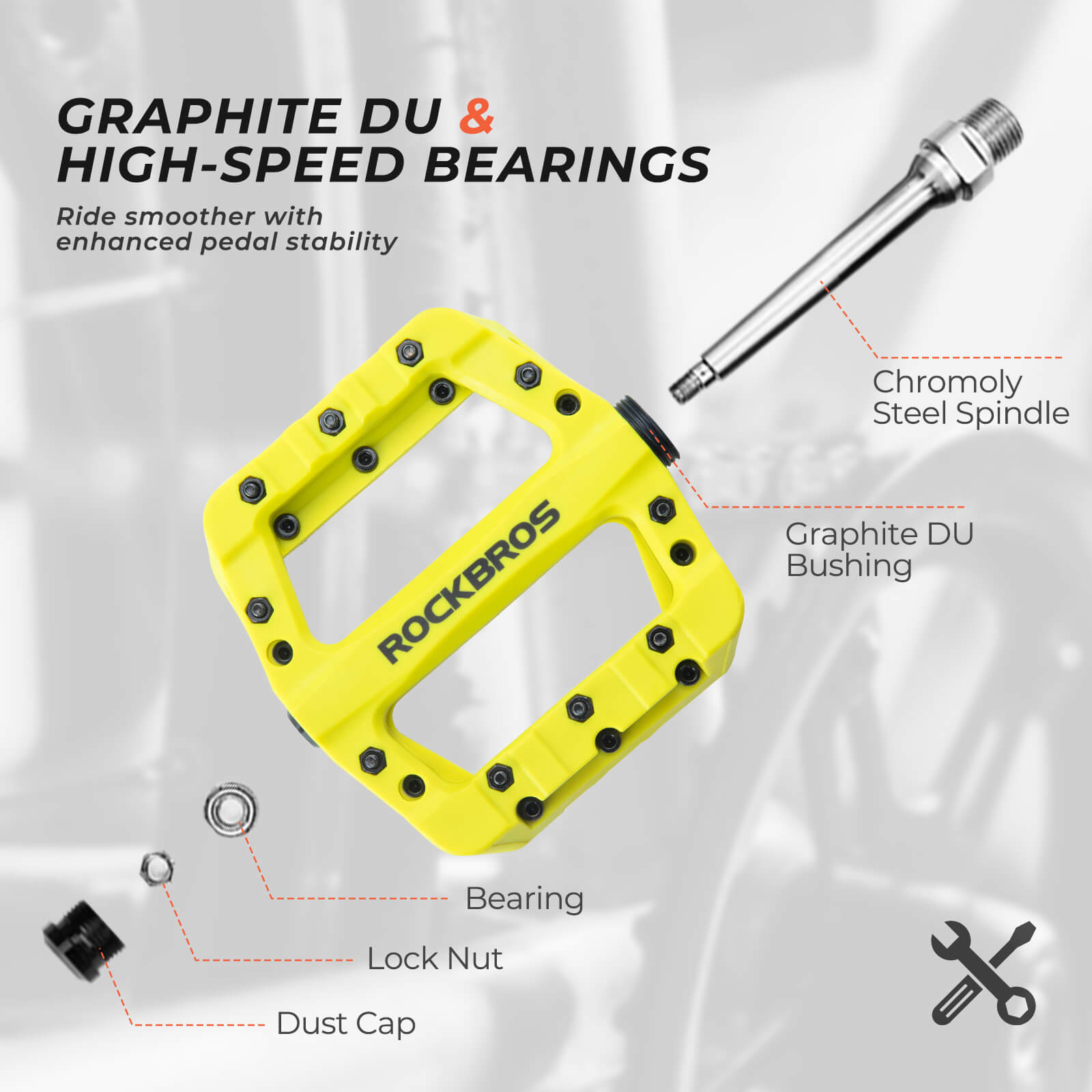 rockbros colorful bike pedals with anti-slip surface.
#color_yellow