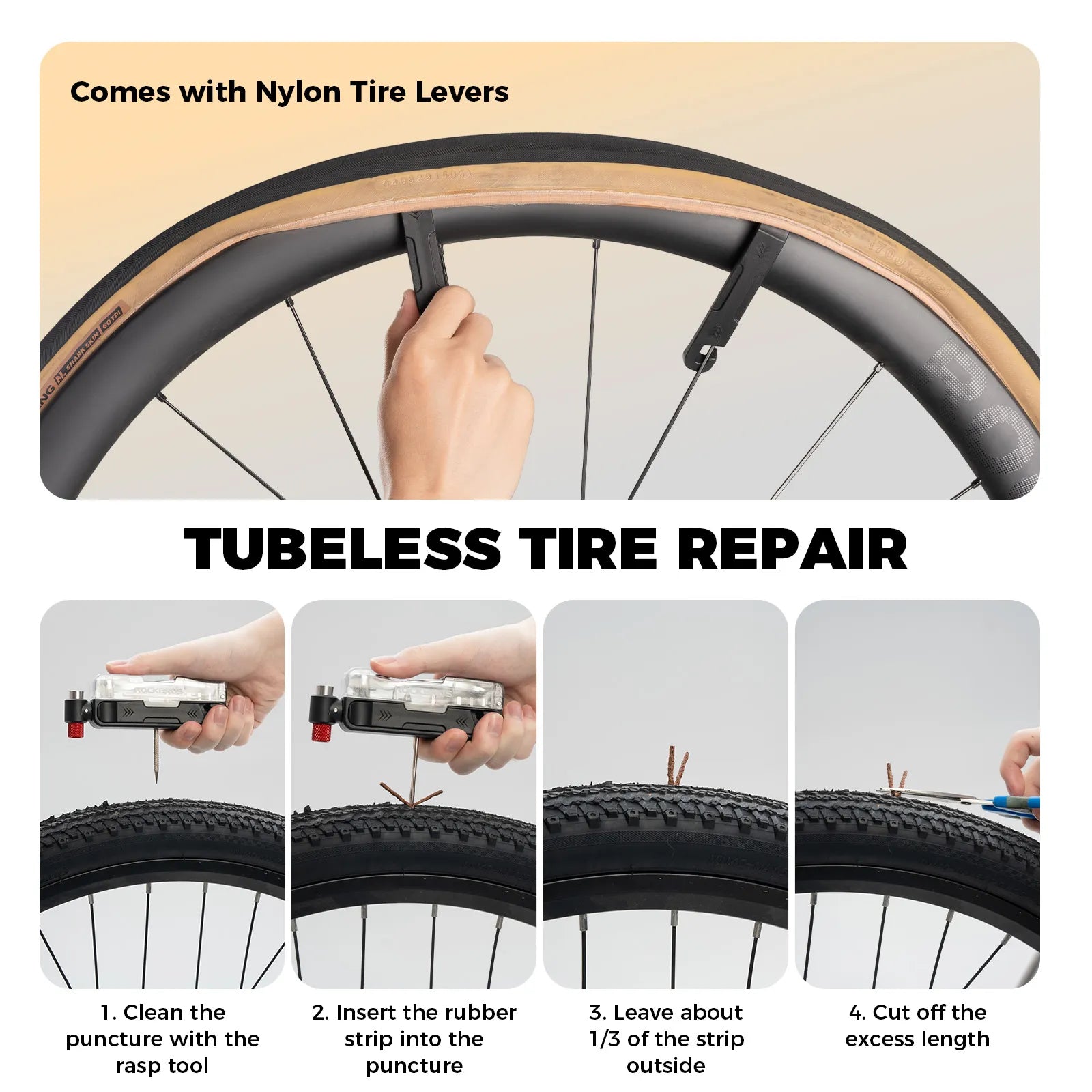 ROCKBROS 15-in-1 compact bike repair tool with replaceable bits.