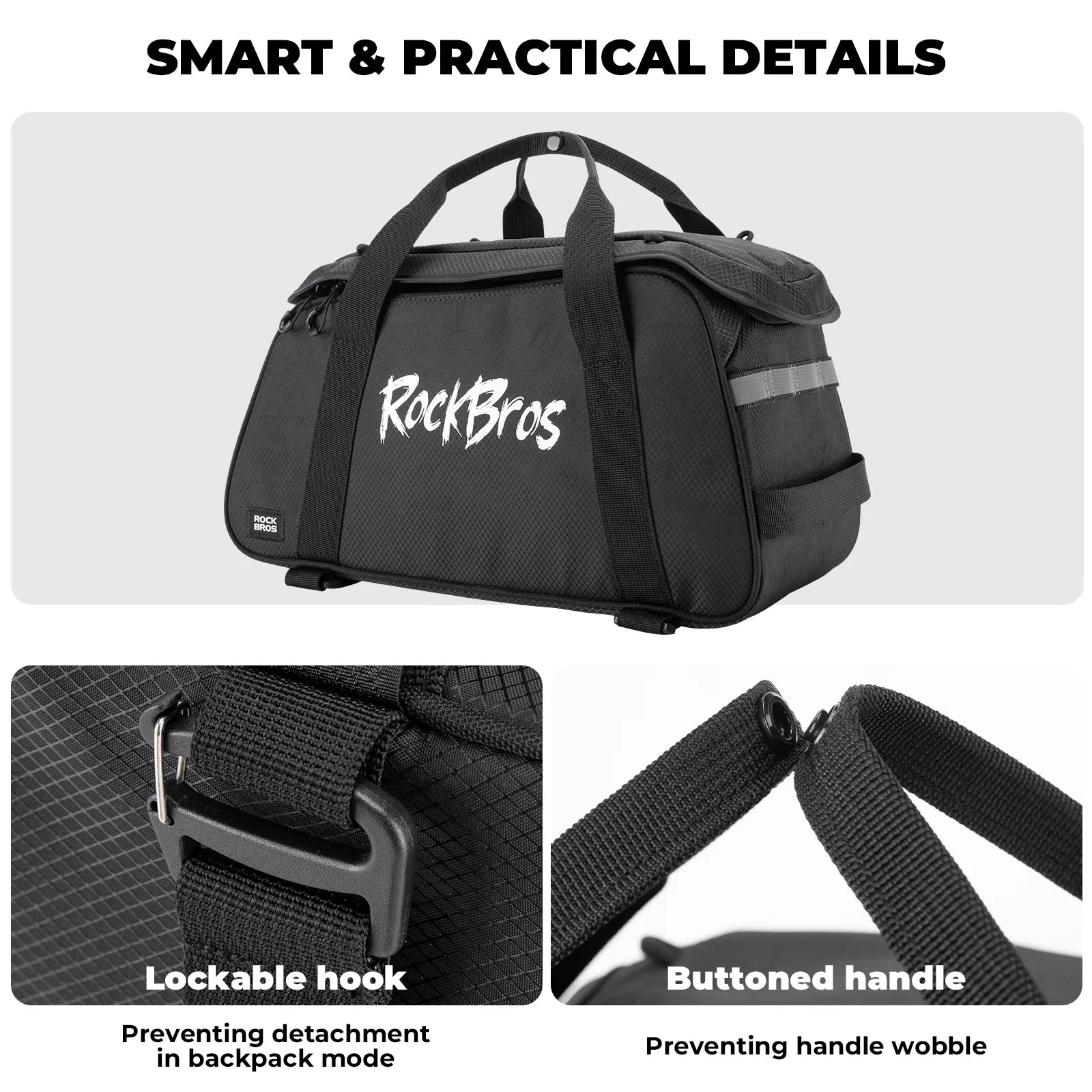 ROCKBROS Bike Rear Rack Bag 10.5L A41 for Bicycle Commuting and Touring