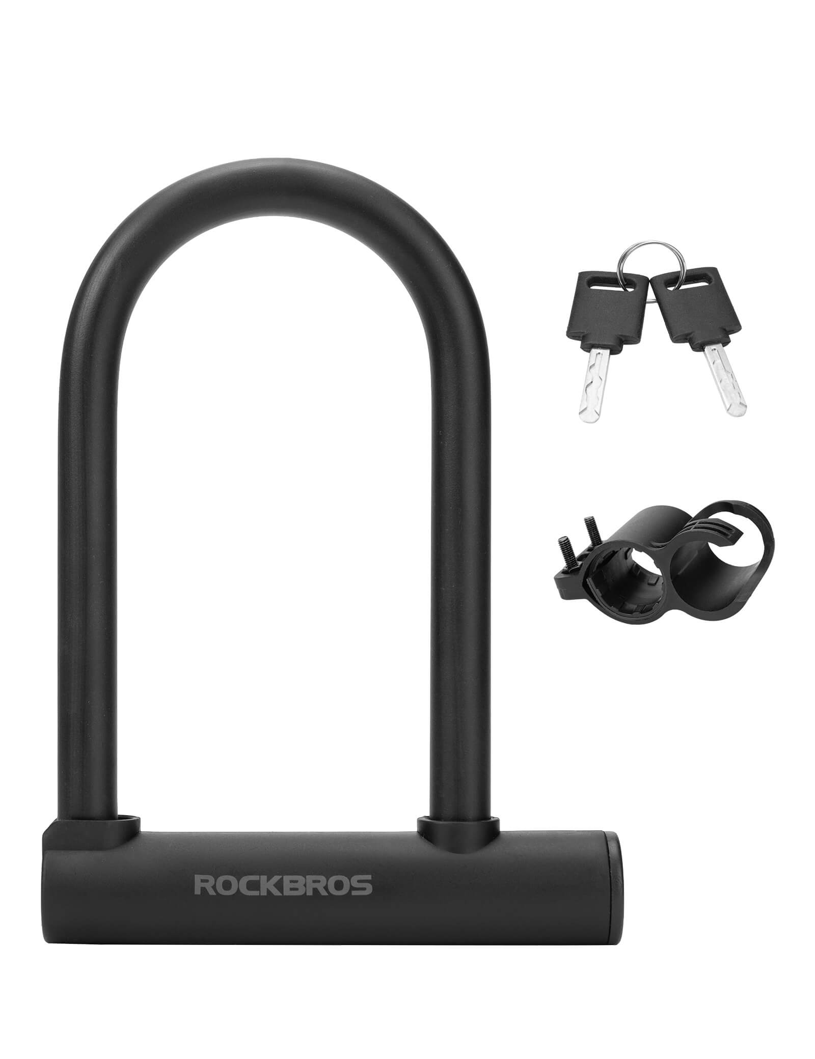 ROCKBROS Heavy Duty Bike U-Lock, Anti-Theft High Security Steel D-Lock with 2 Keys for Road and Mountain Bikes.