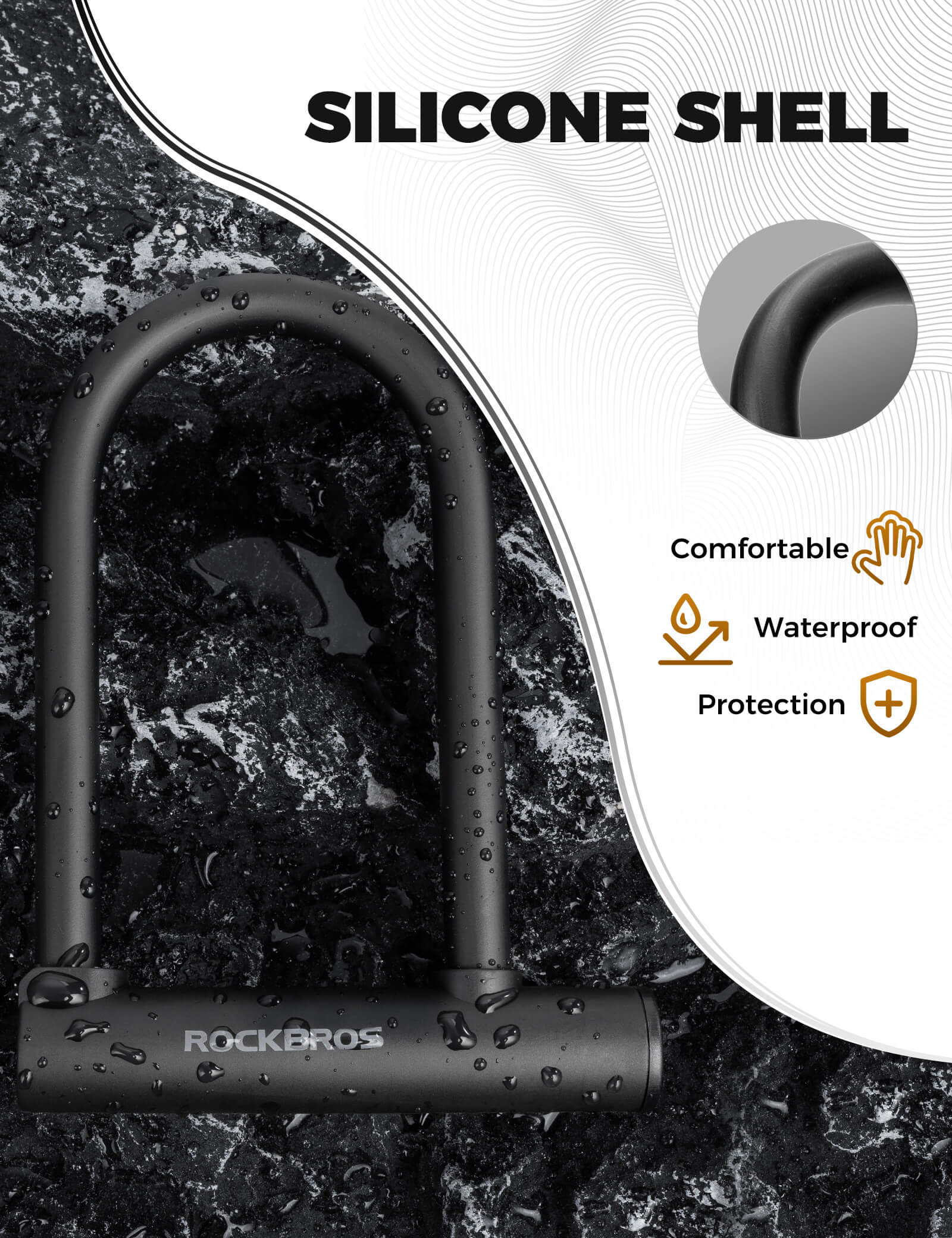 ROCKBROS Heavy Duty Bike U-Lock, Anti-Theft High Security Steel D-Lock with 2 Keys for Road and Mountain Bikes.