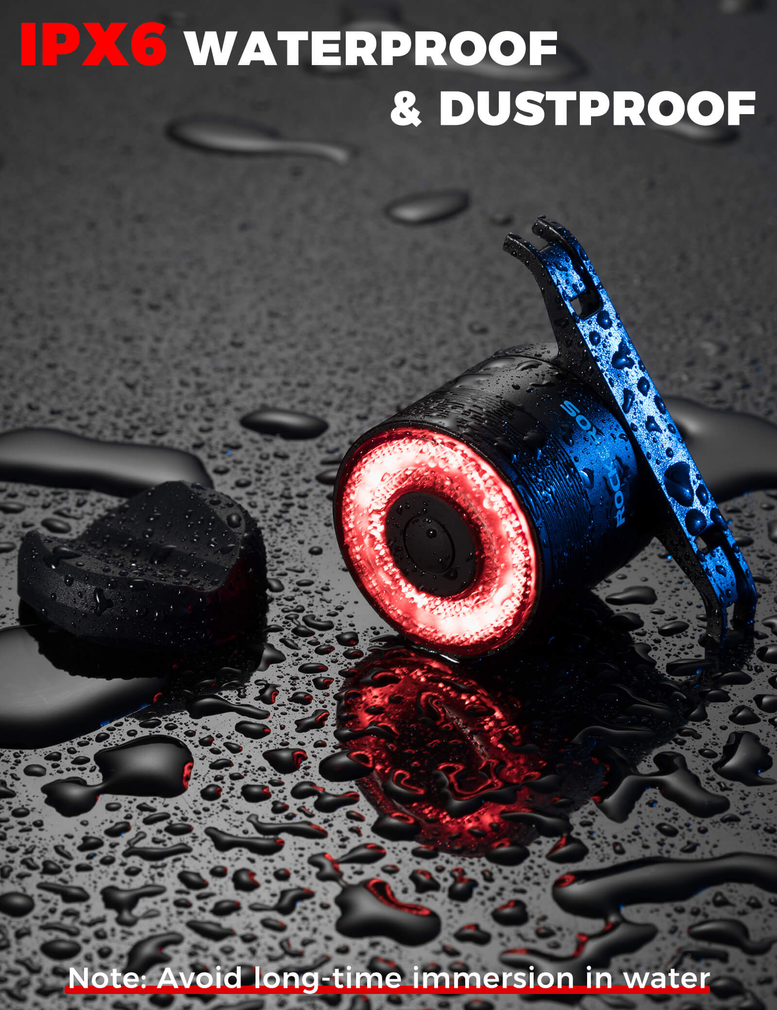 rockbros brake-sensing bike rear light for night cycling safety.