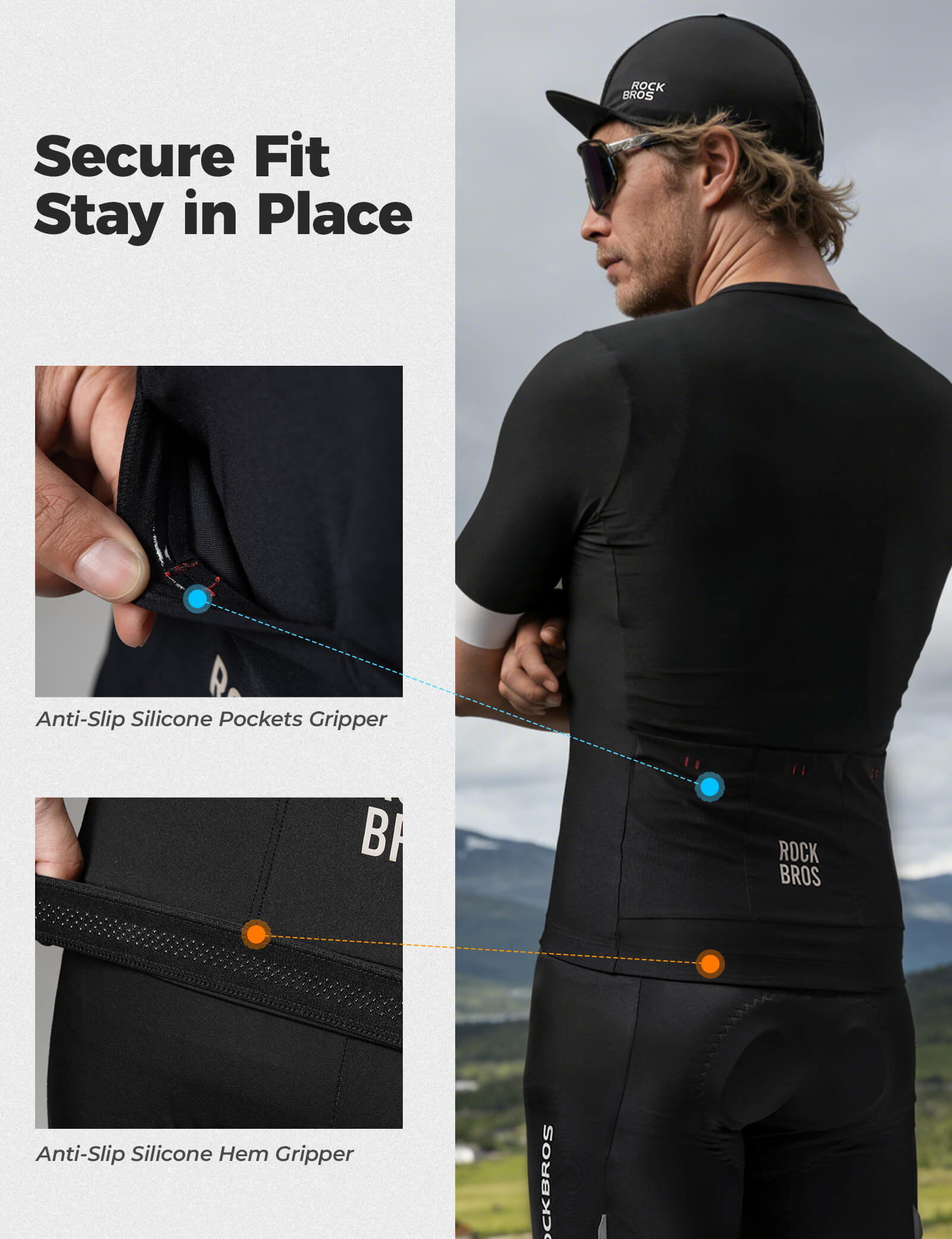 ROCKBROS breathable colourblock cycling jersey for summer road cycling.