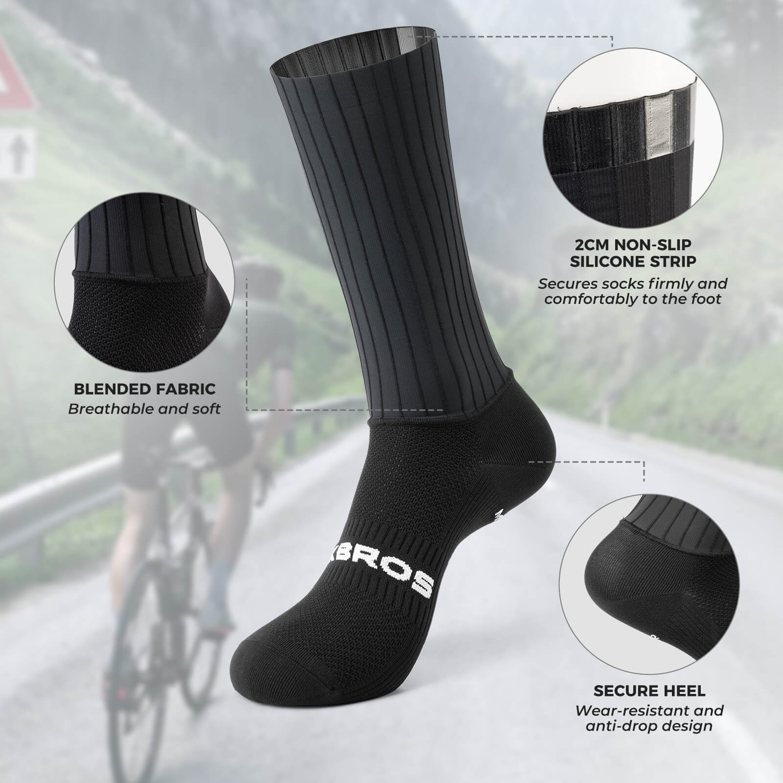 rockbros breathable knee-high compression socks for running and training.
#color_black