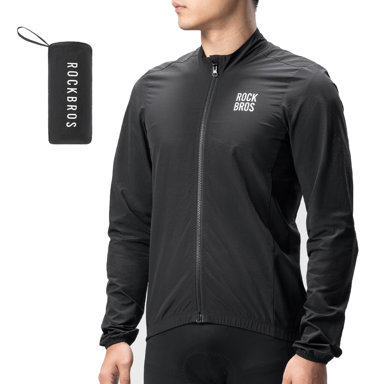 rockbros ultralight windproof cycling jacket for morning road rides.
#color_black
