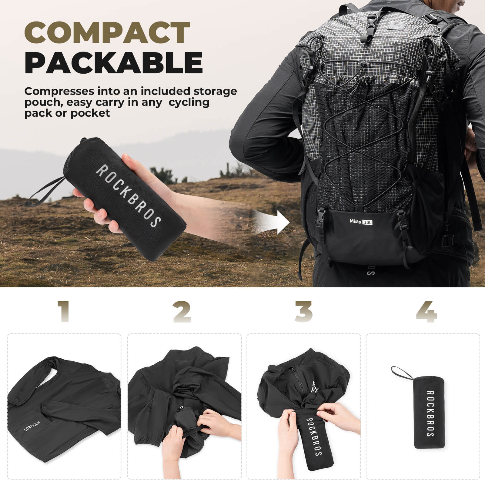 rockbros ultralight windproof cycling jacket for morning road rides.
#color_black