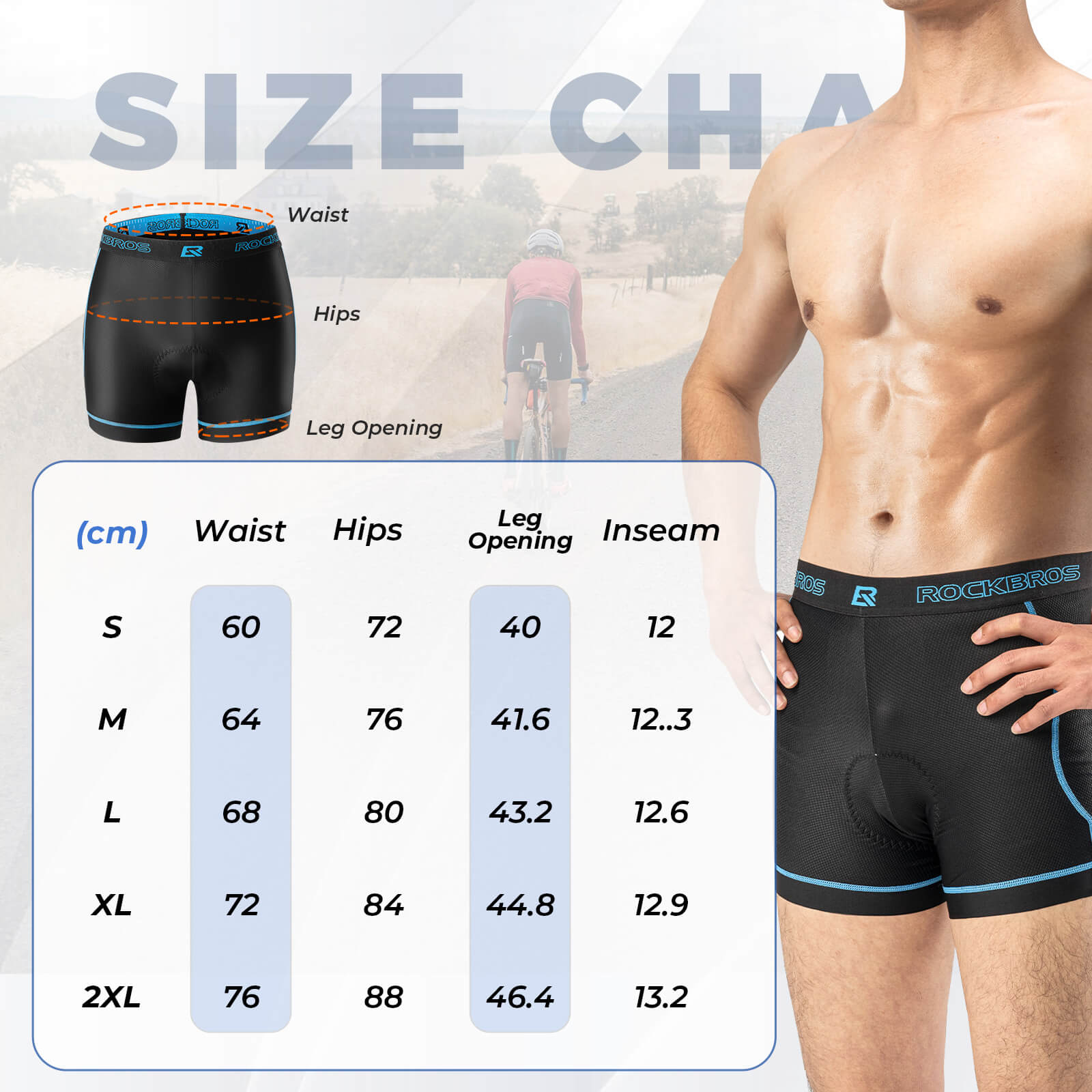 rockbros breathable padded cycling underwear for men anti-chafing liner shorts.