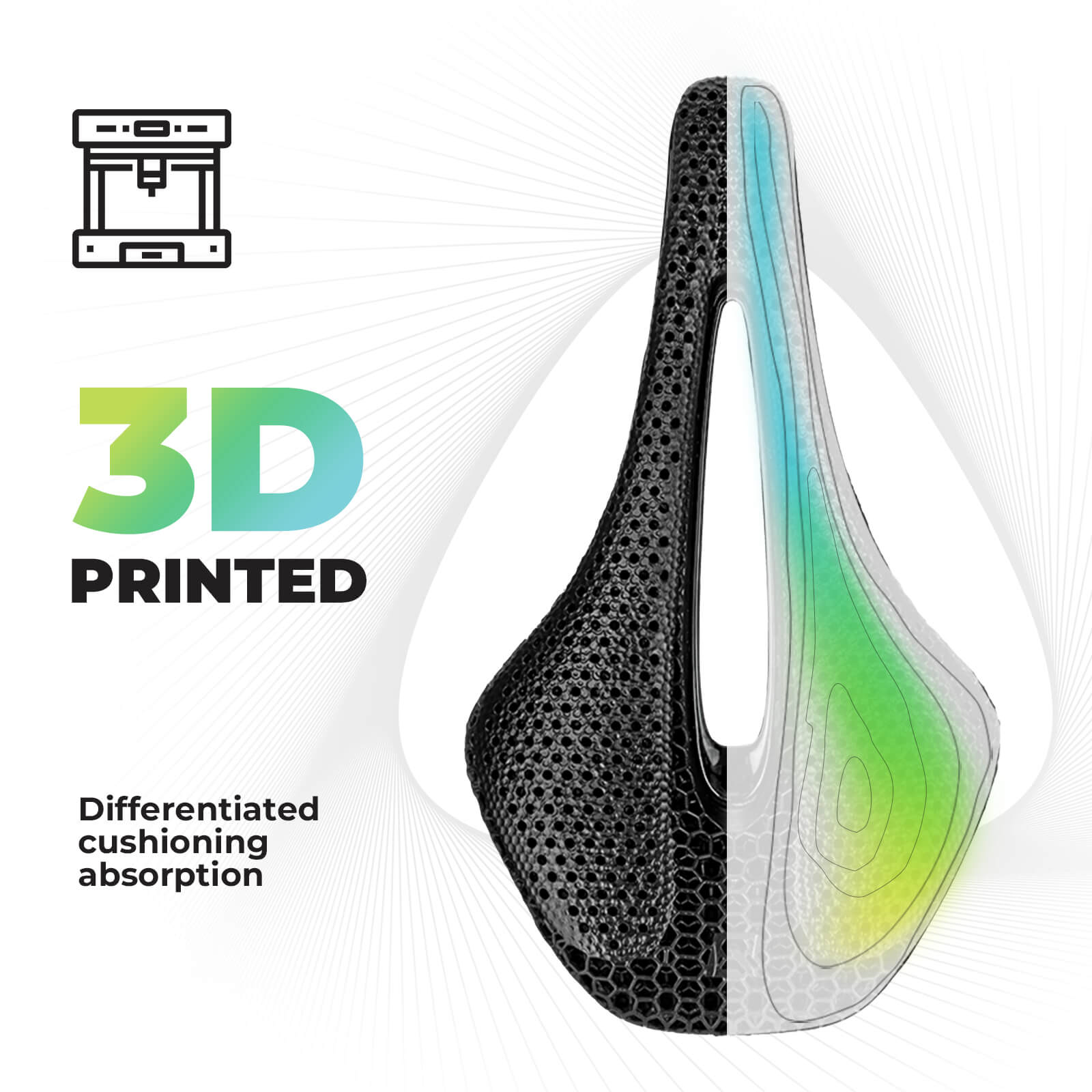 ROCKBROS 3D Printed Carbon Fiber Bike Saddle for road and mountain cycling