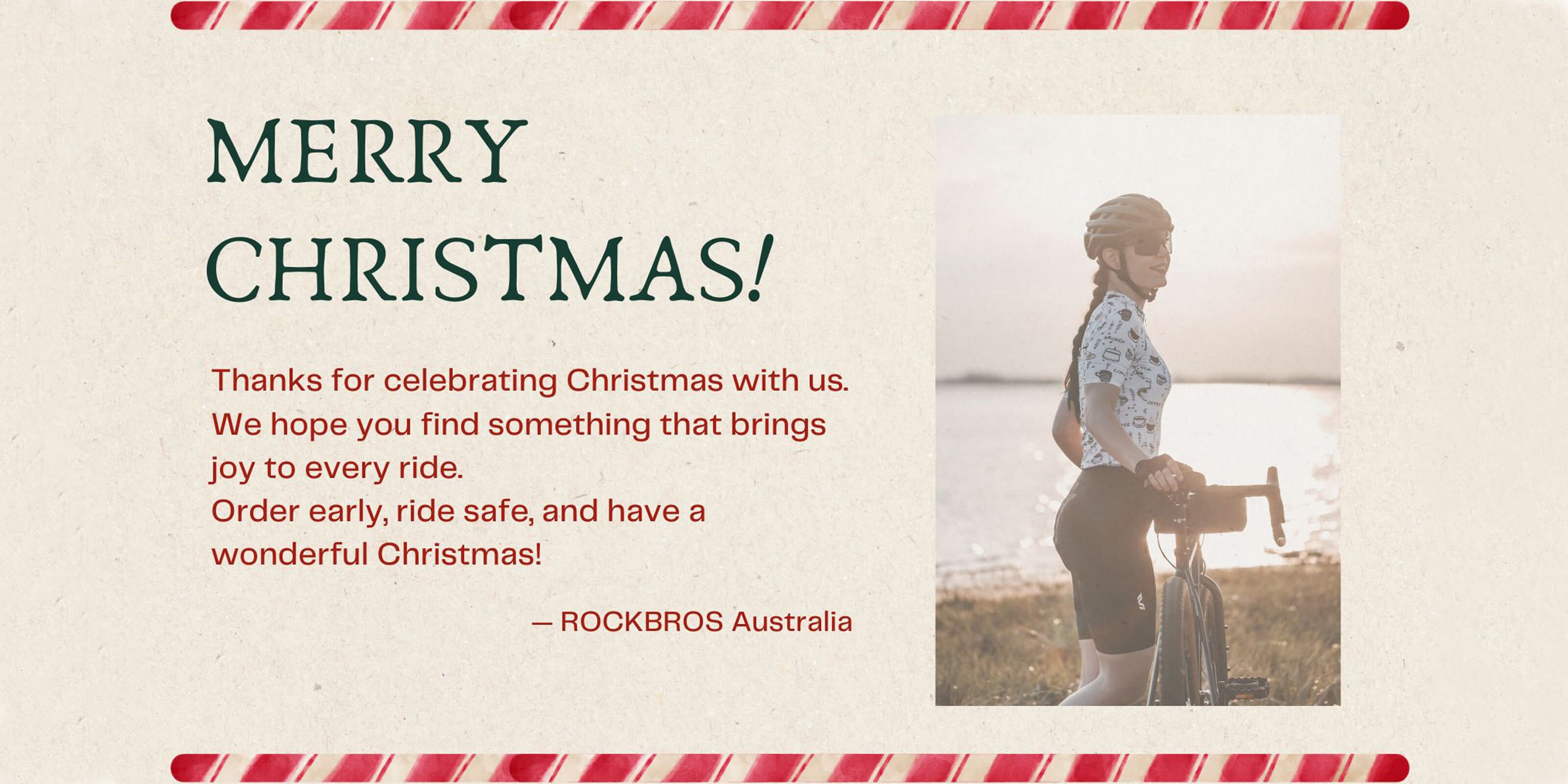 ROCKBROS end-of-page Christmas thank you banner for Australian riders.
