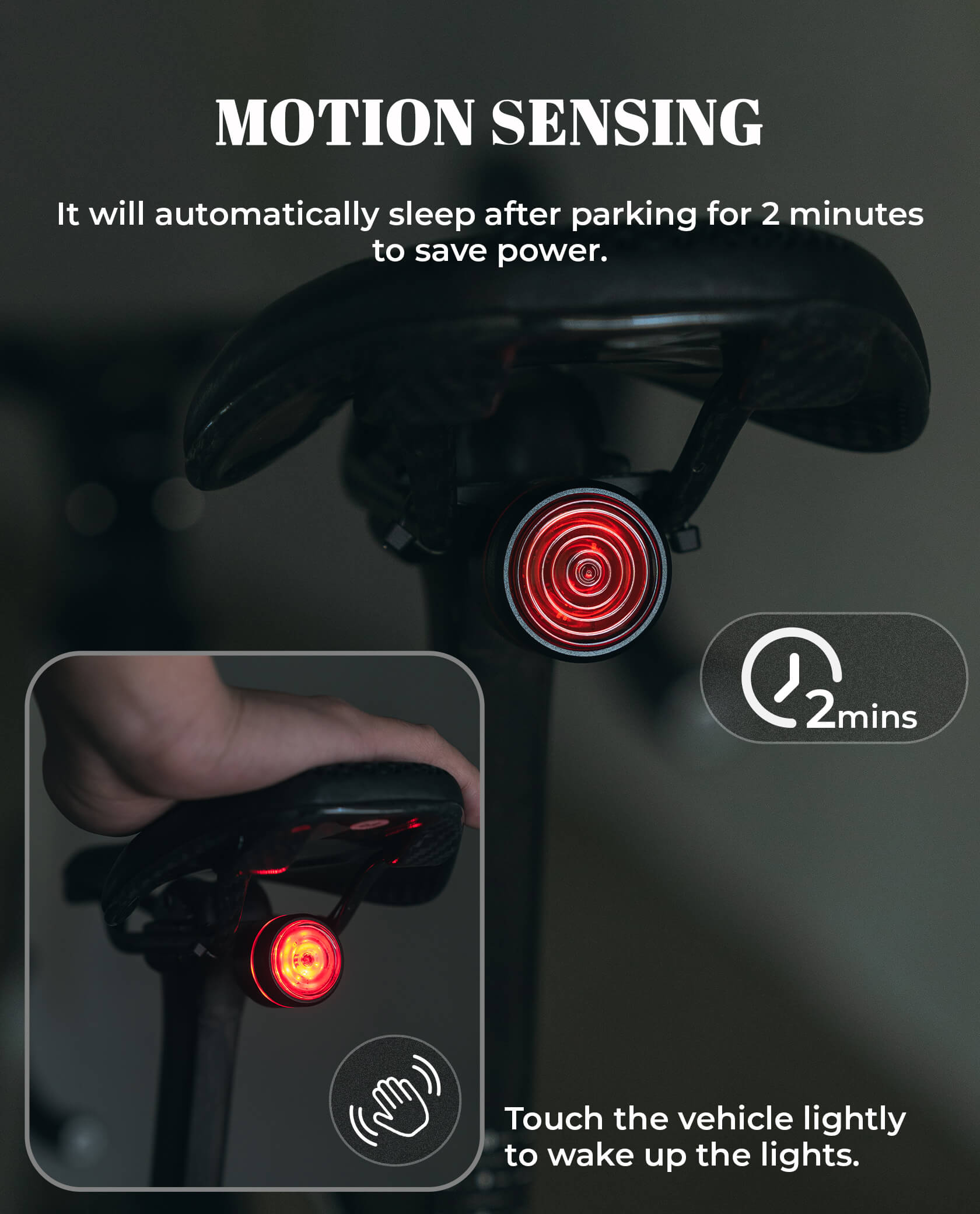 rockbros circular brake sensor bike rear light for road and mtb cycling.