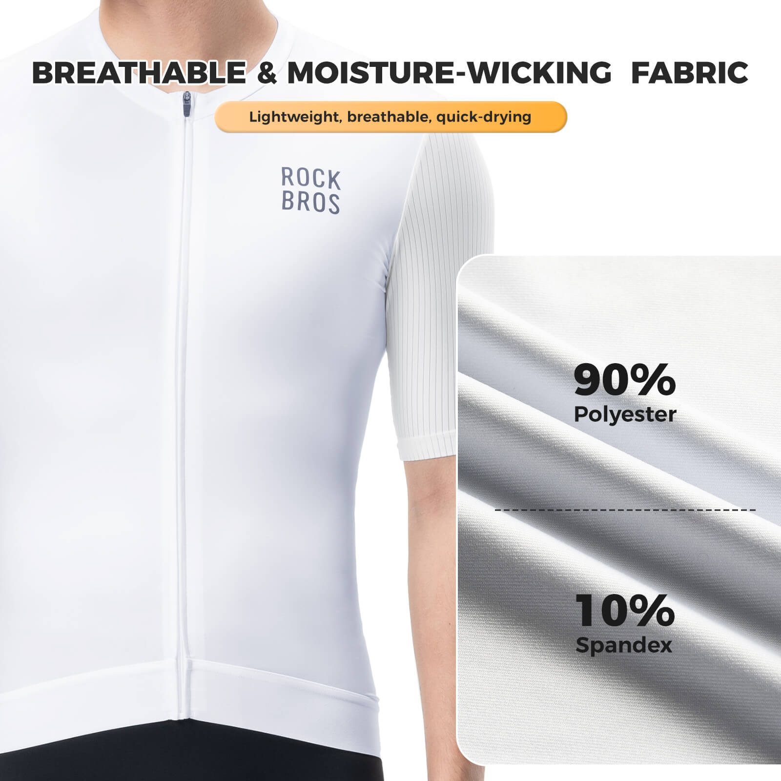 ROCKBROS men’s breathable cycling jersey for summer road riding.
#color_white