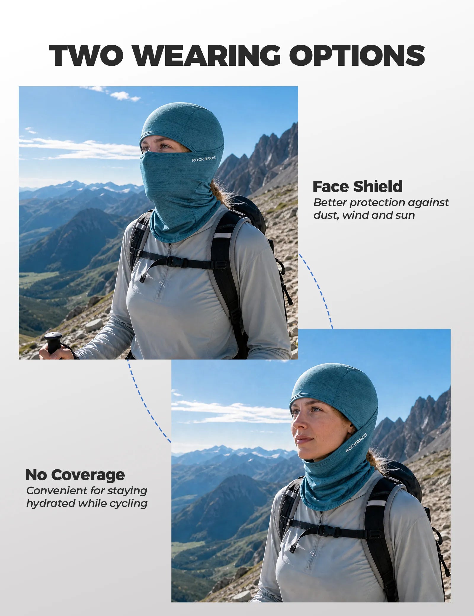 ROCKBROS cooling full face and neck cover balaclava in black for UV protection while cycling and motorcycling.
#options_black