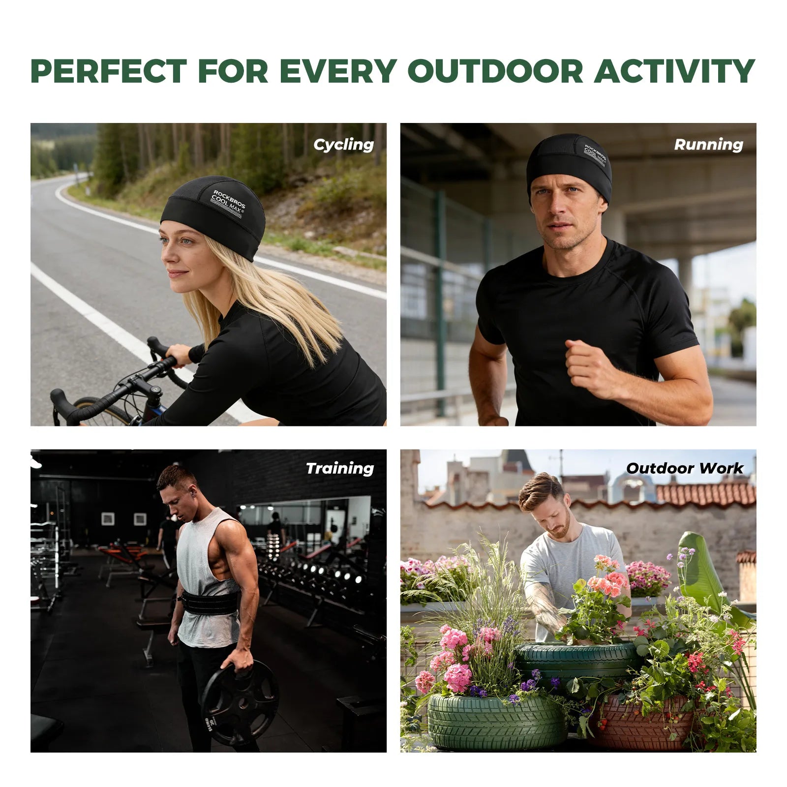 ROCKBROS Coolmax cycling cap, breathable and sweat-wicking helmet liner, black, unisex.
