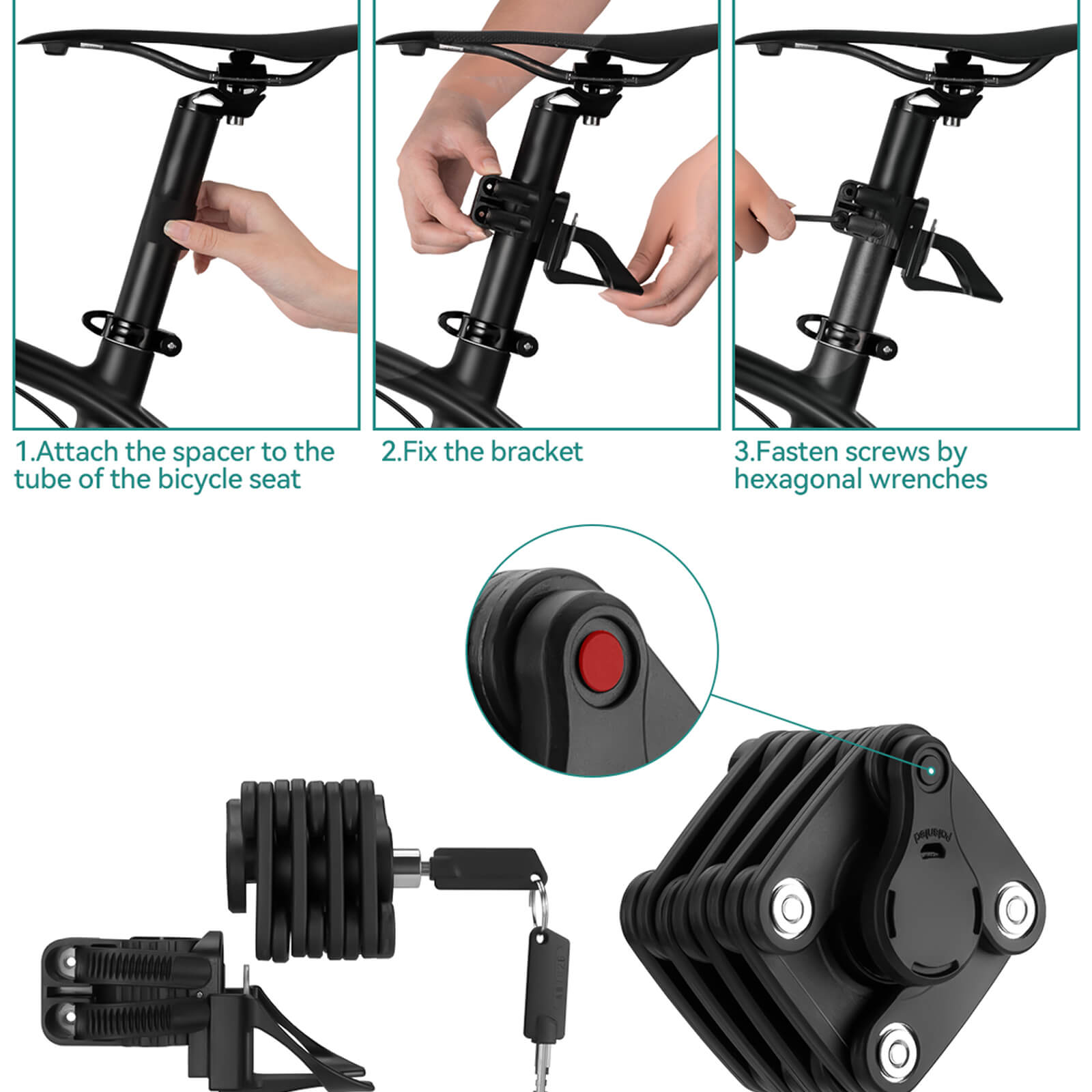 Rockbros cube-style combination chain lock for bike security
#color_black