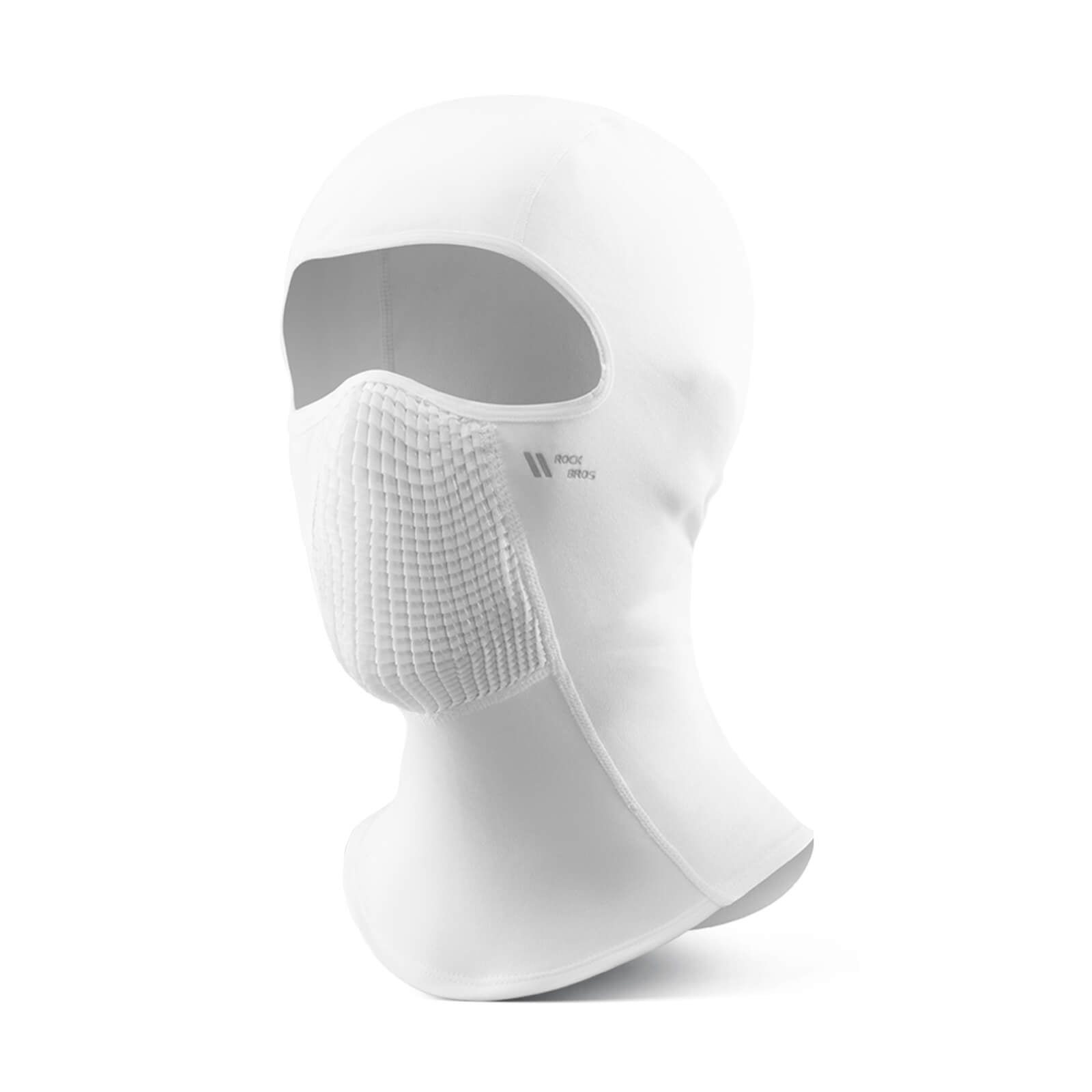 A close-up of Rockbros cycling balaclava high-elasticity thermal fabric shows how it locks in heat for comfortable wear.
#color_white