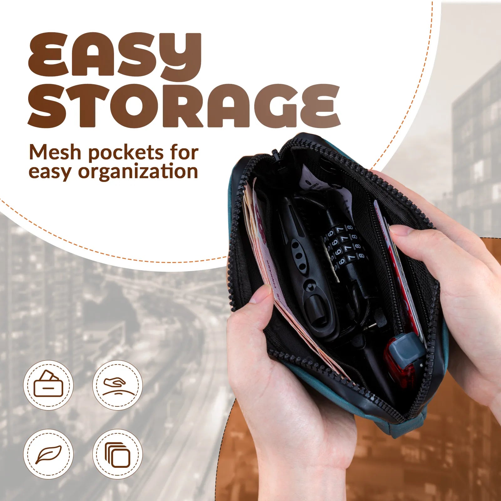 Rockbros 0.15L cycling essentials mini pouch in black, main front view.
#color_green