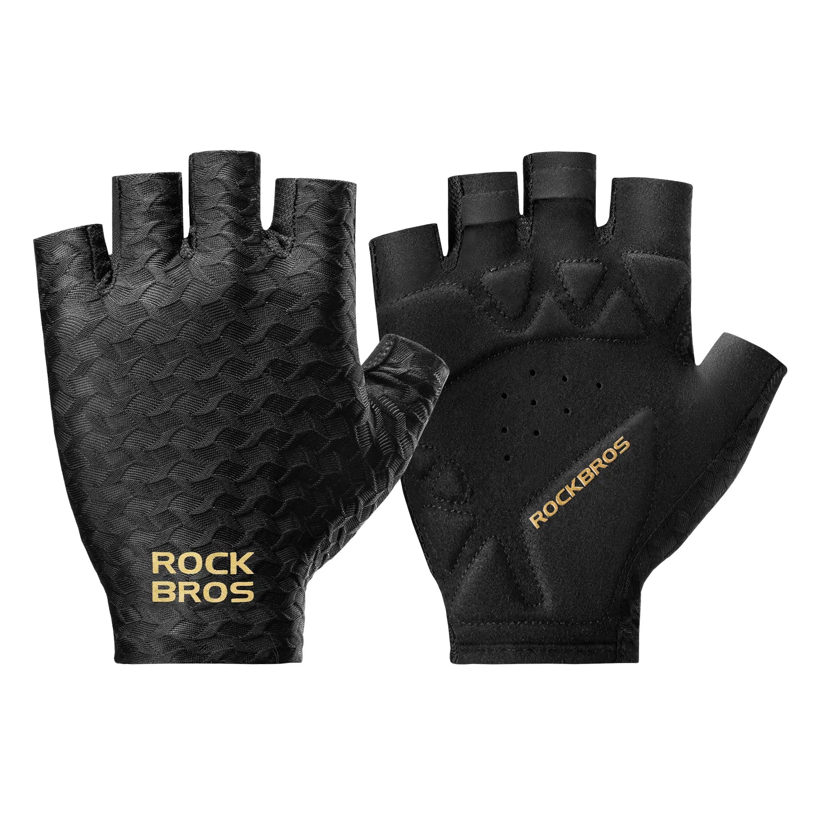 ROCKBROS summer short finger cycling gloves in diamond black and gold design
