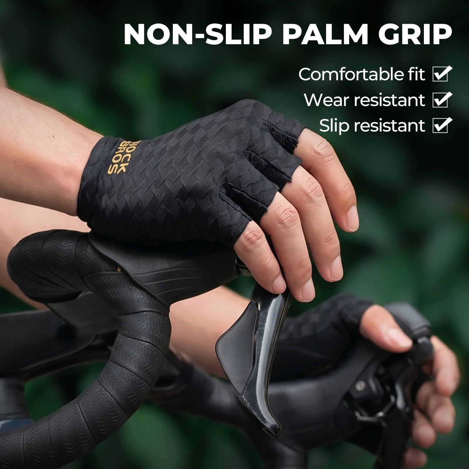 ROCKBROS summer short finger cycling gloves in diamond black and gold design