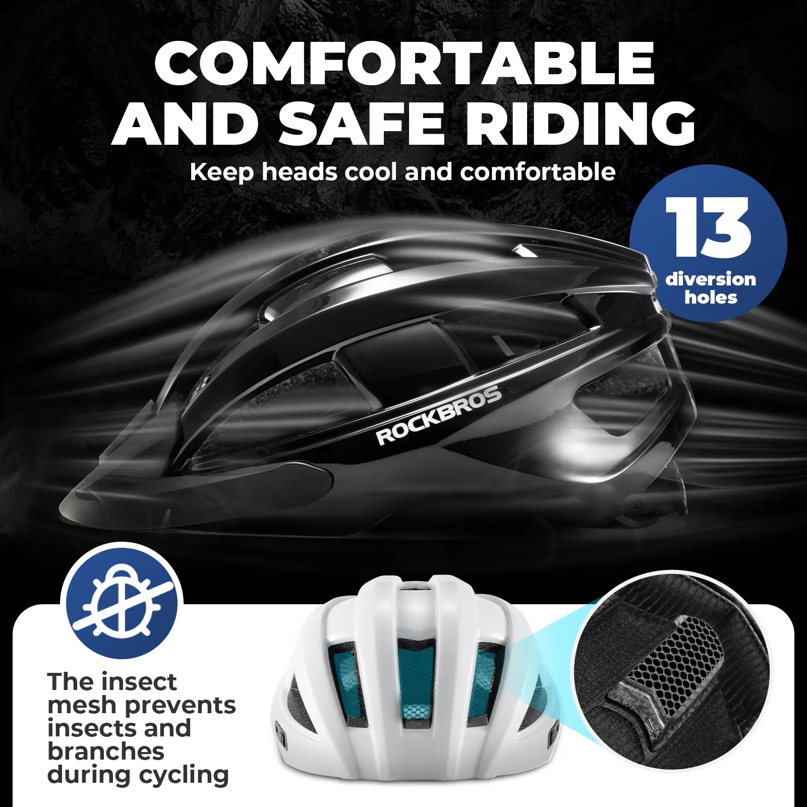 ROCKBROS In-Mold Bike Helmet with Photochromic UV400 Magnetic Visor in Front View.
#color_black