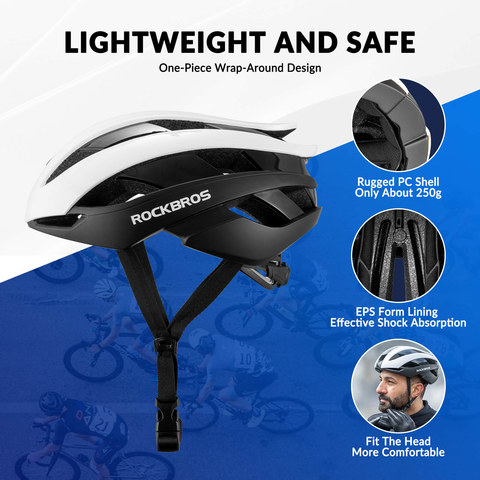 rockbros lightweight cycling helmet for road and mountain riding safety.
#color_black