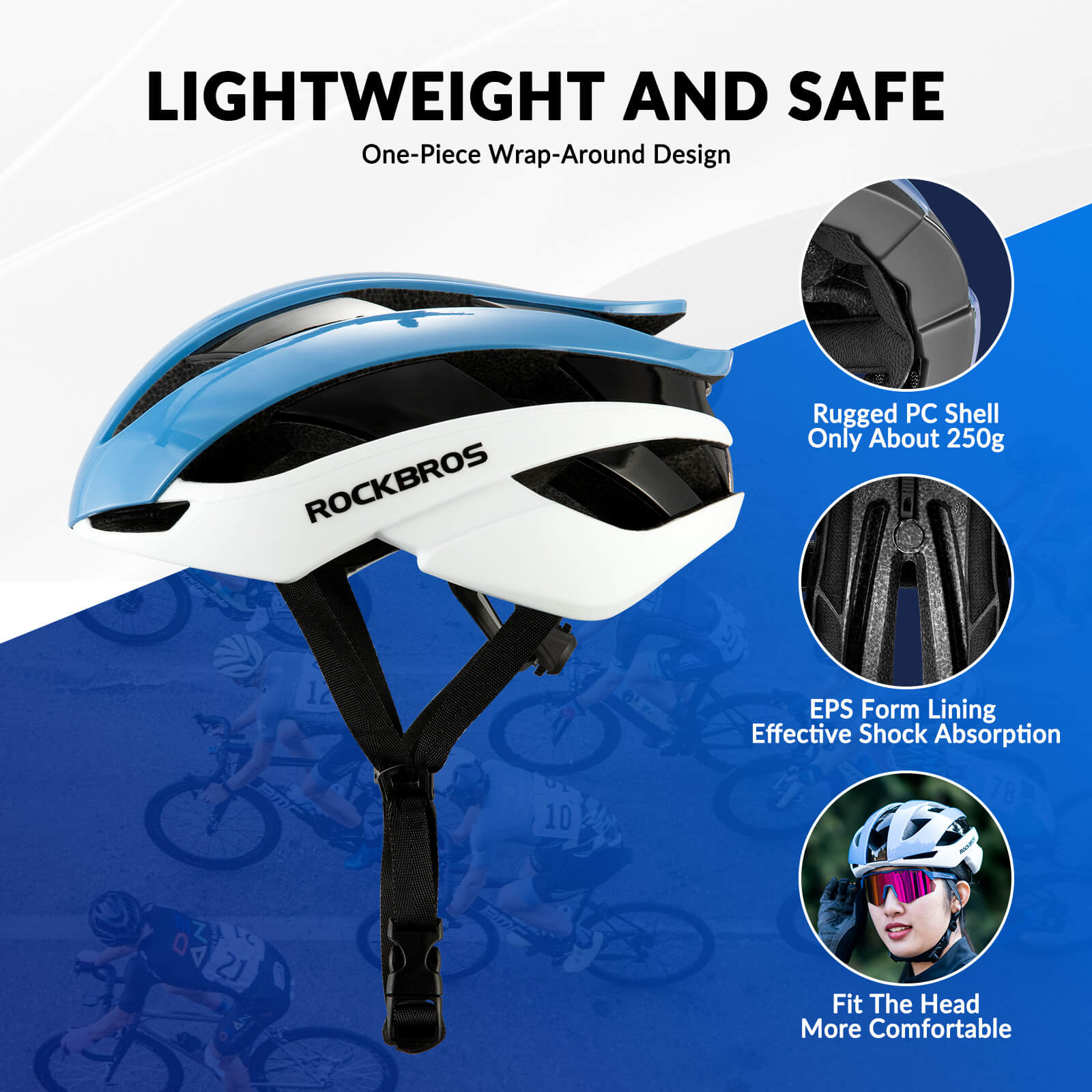 rockbros lightweight cycling helmet for road and mountain riding safety.
#color_blue