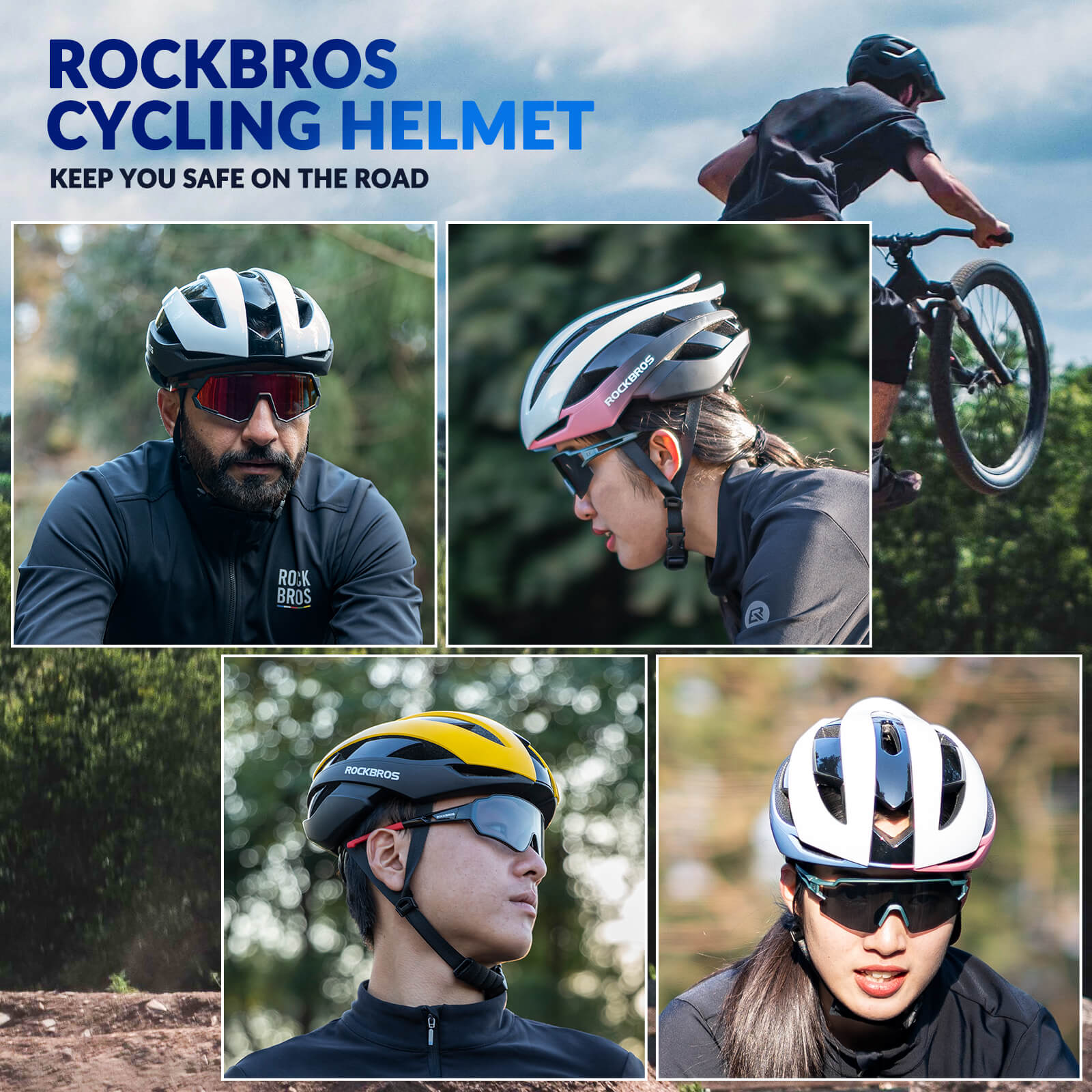 rockbros lightweight cycling helmet for road and mountain riding safety.
#color_blue