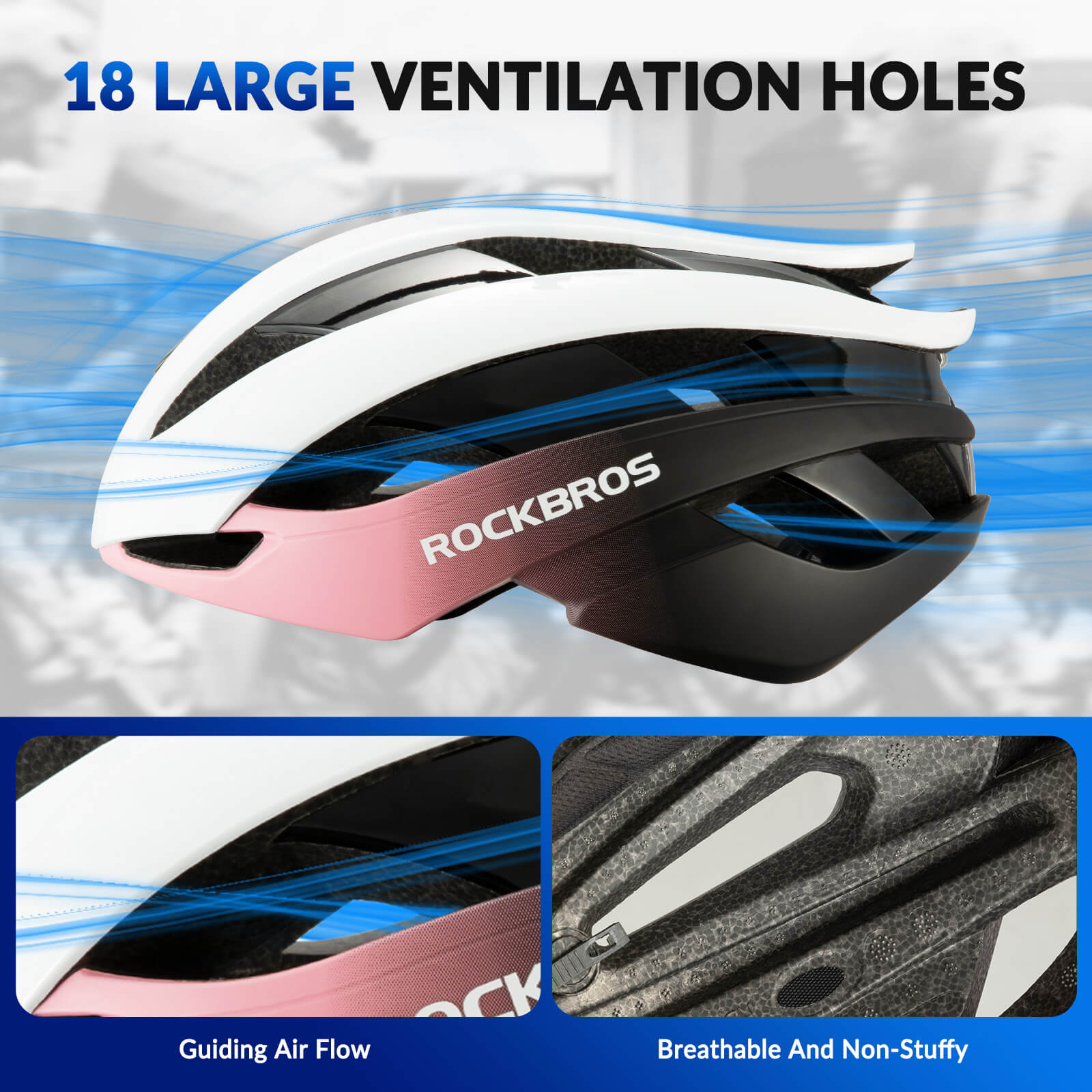 rockbros lightweight cycling helmet for road and mountain riding safety.
#color_pink