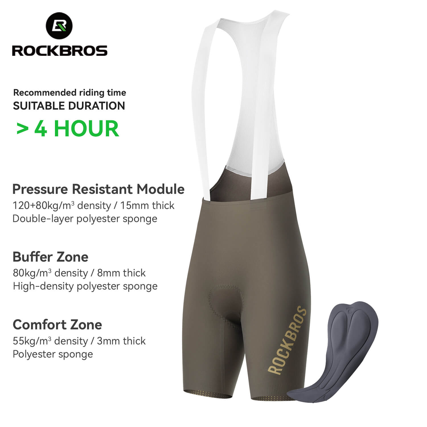 rockbros lightweight summer cycling bib shorts with dolomiti pad for endurance rides
#color_bronze