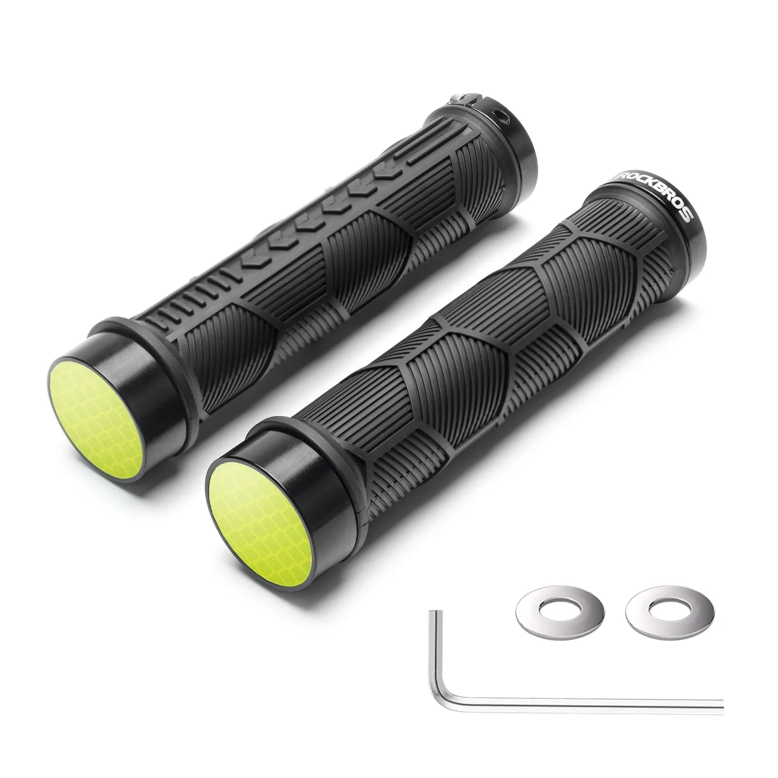 ROCKBROS double lock-on bike handlebar grips for 22.2mm bars, anti-slip rubber bicycle grips.
#color_black