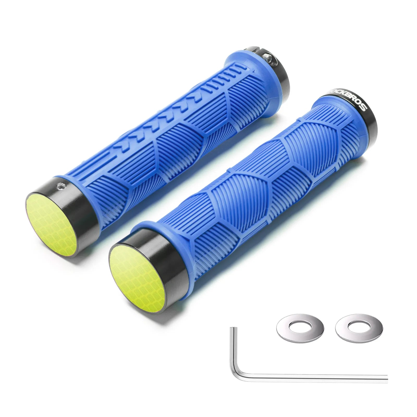 ROCKBROS double lock-on bike handlebar grips for 22.2mm bars, anti-slip rubber bicycle grips.
#color_blue