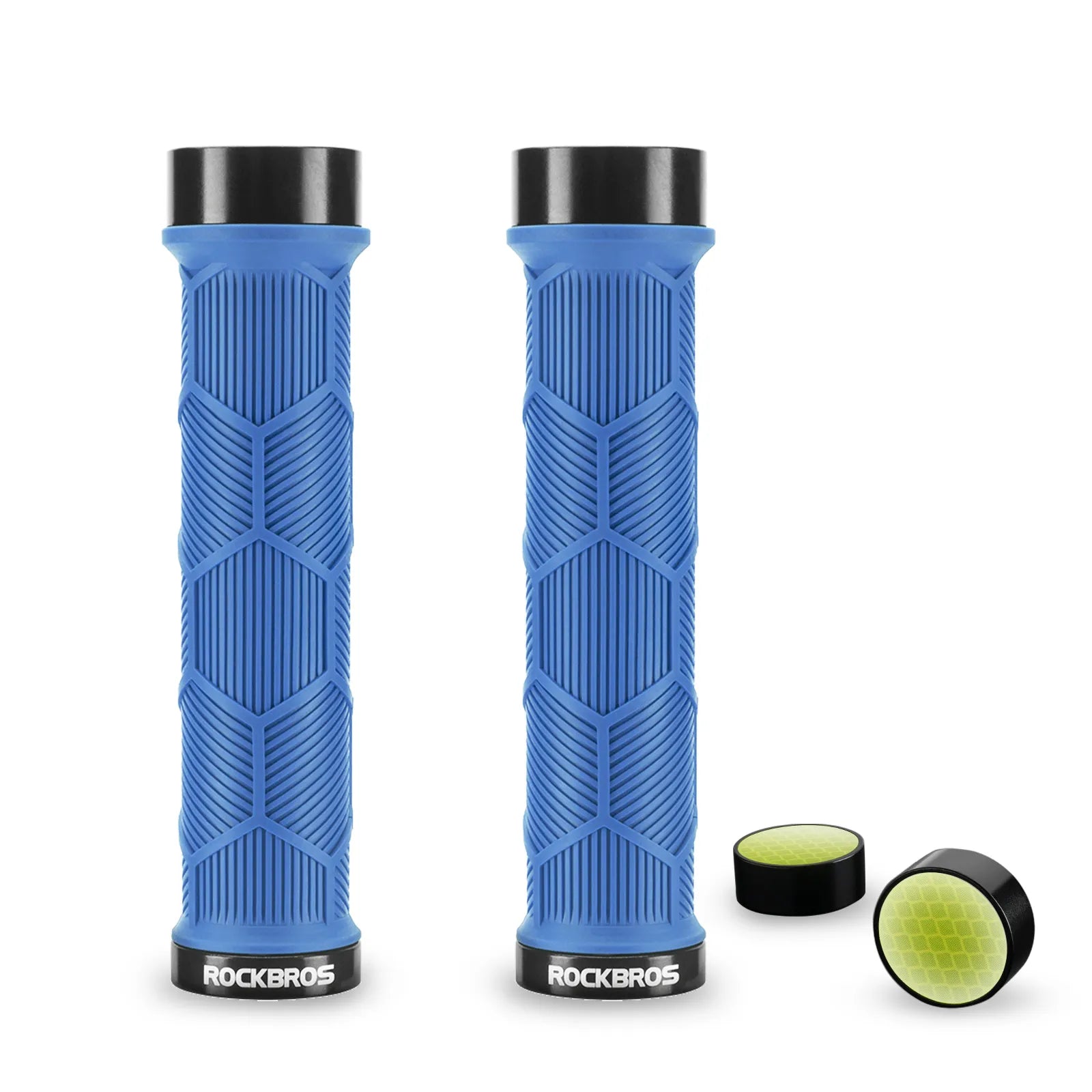 ROCKBROS double lock-on bike handlebar grips for 22.2mm bars, anti-slip rubber bicycle grips.
#color_blue