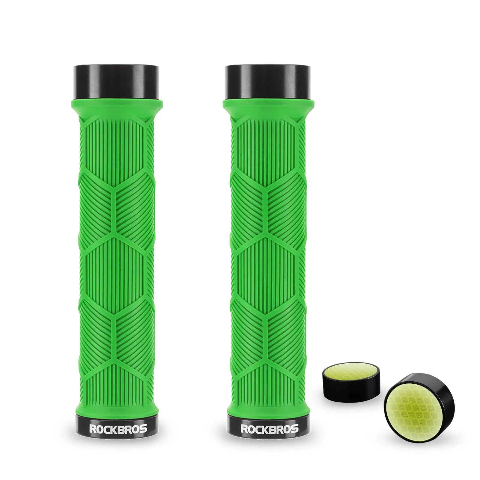 ROCKBROS double lock-on bike handlebar grips for 22.2mm bars, anti-slip rubber bicycle grips.
#color_green