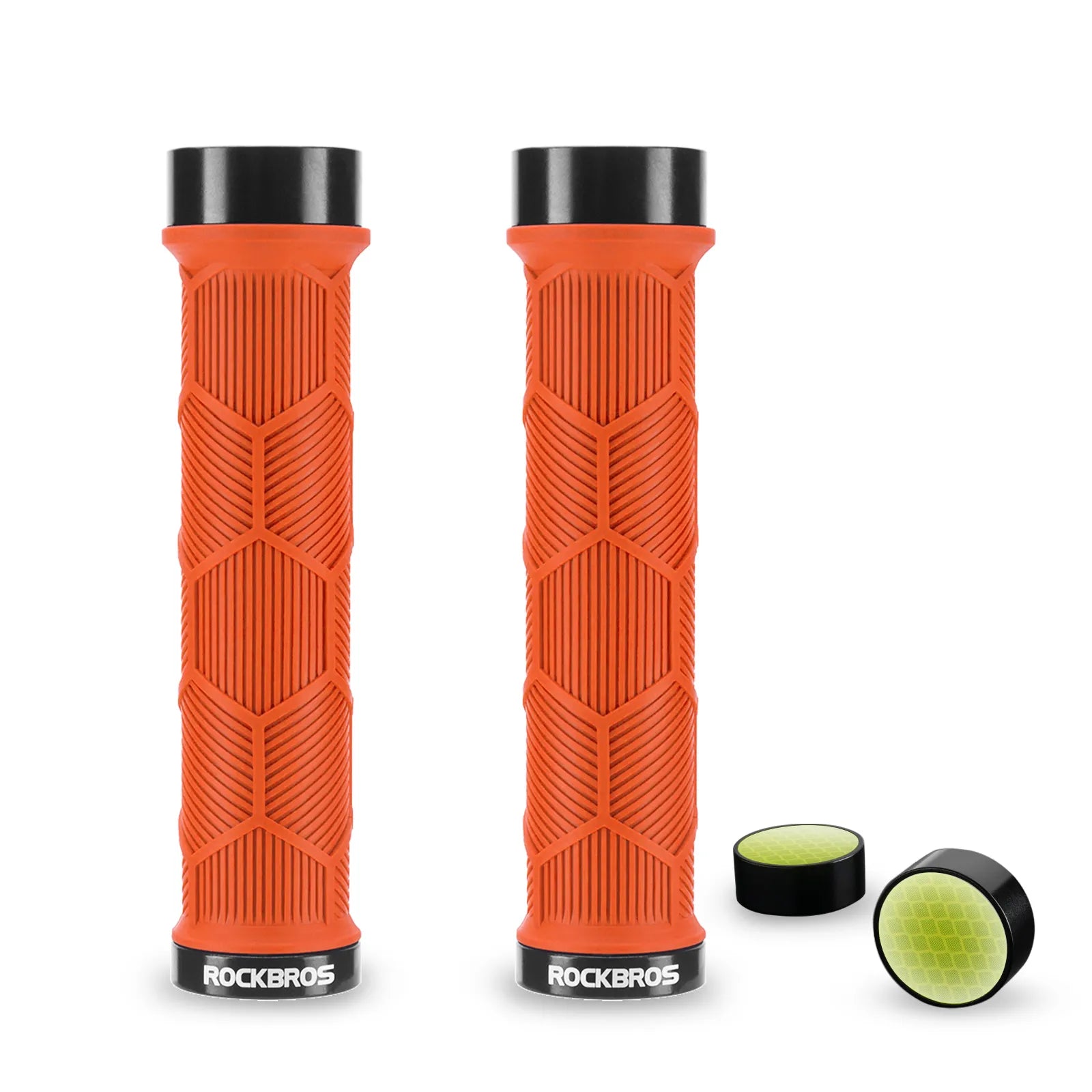 ROCKBROS double lock-on bike handlebar grips for 22.2mm bars, anti-slip rubber bicycle grips.
#color_orange