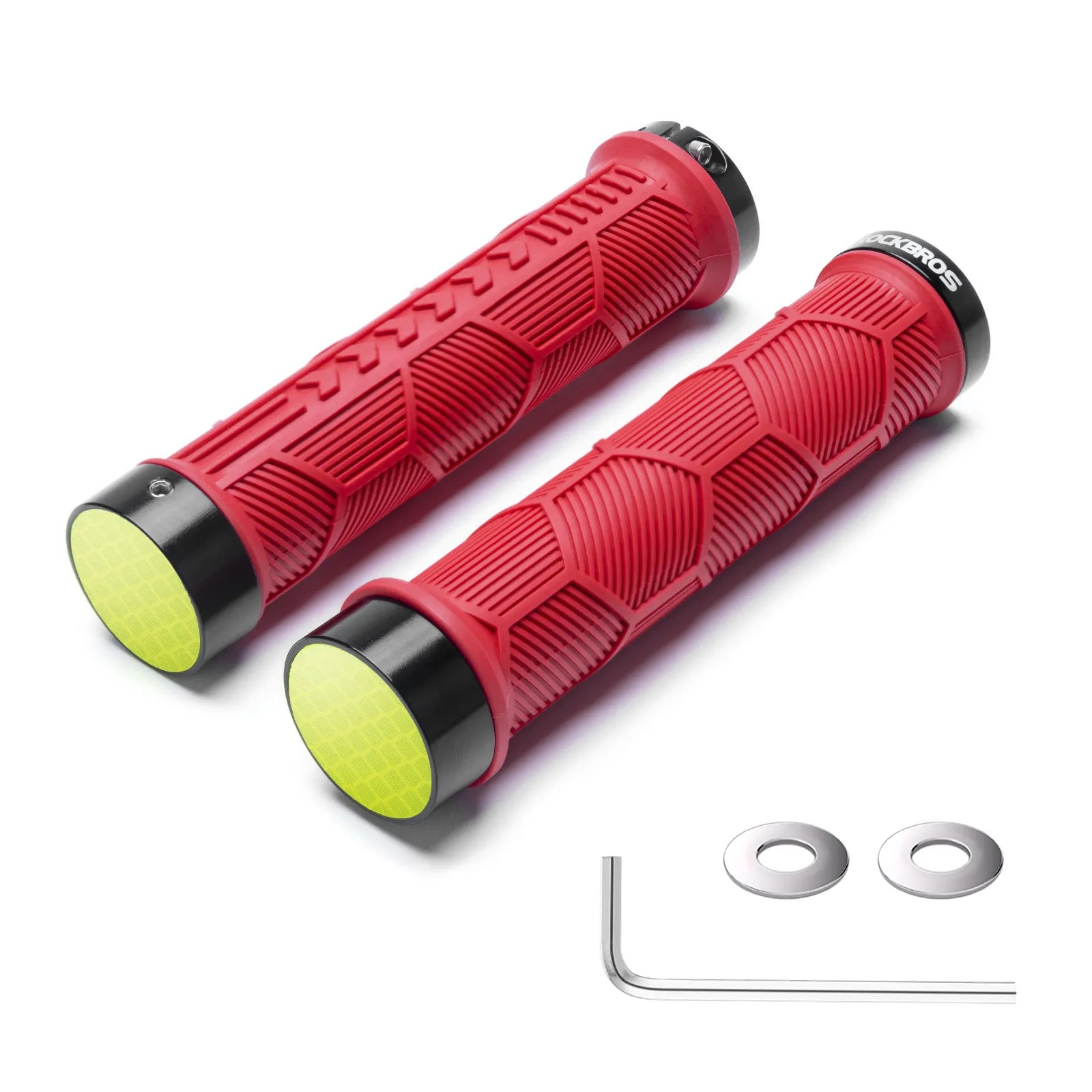 ROCKBROS double lock-on bike handlebar grips for 22.2mm bars, anti-slip rubber bicycle grips.
#color_red