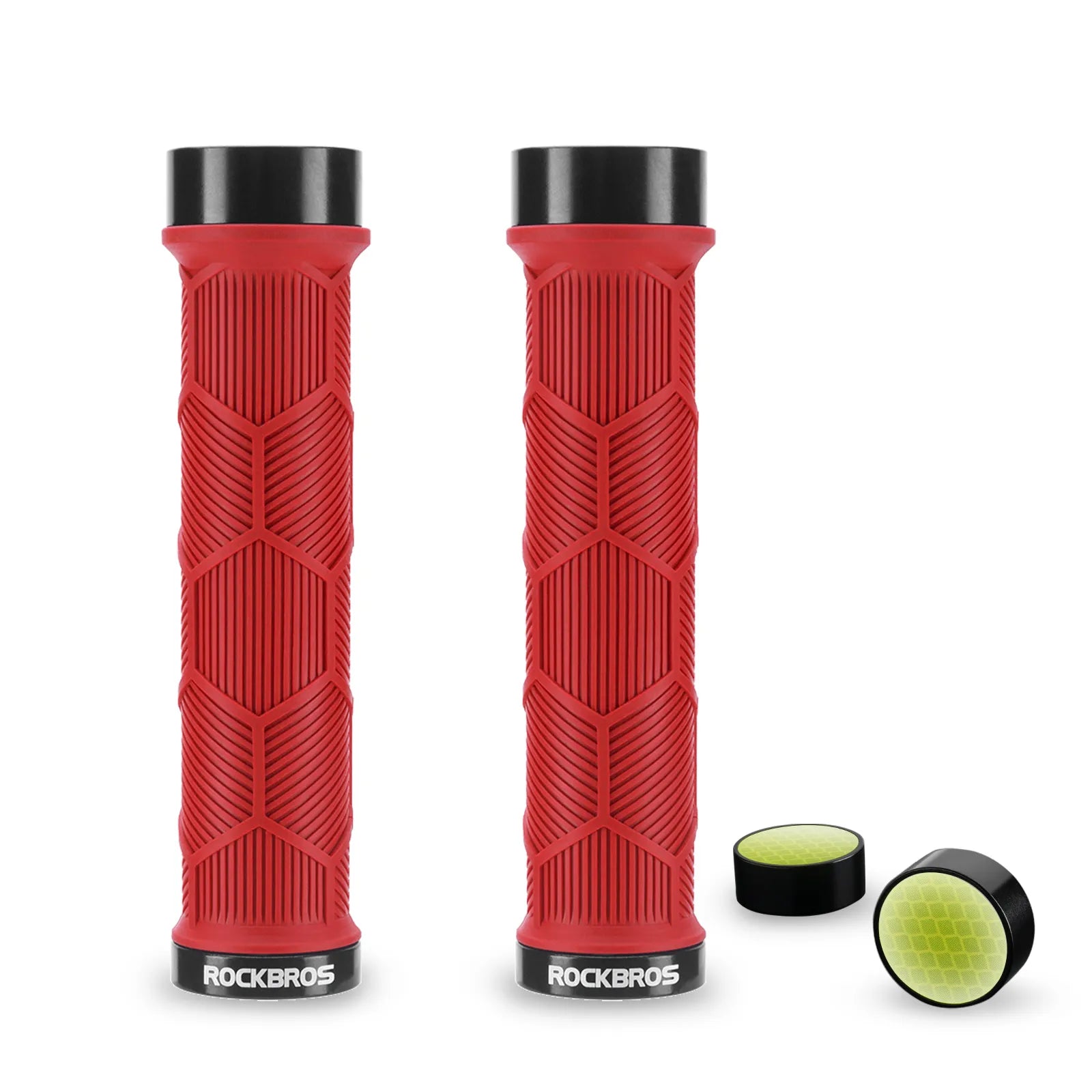 ROCKBROS double lock-on bike handlebar grips for 22.2mm bars, anti-slip rubber bicycle grips.
#color_red